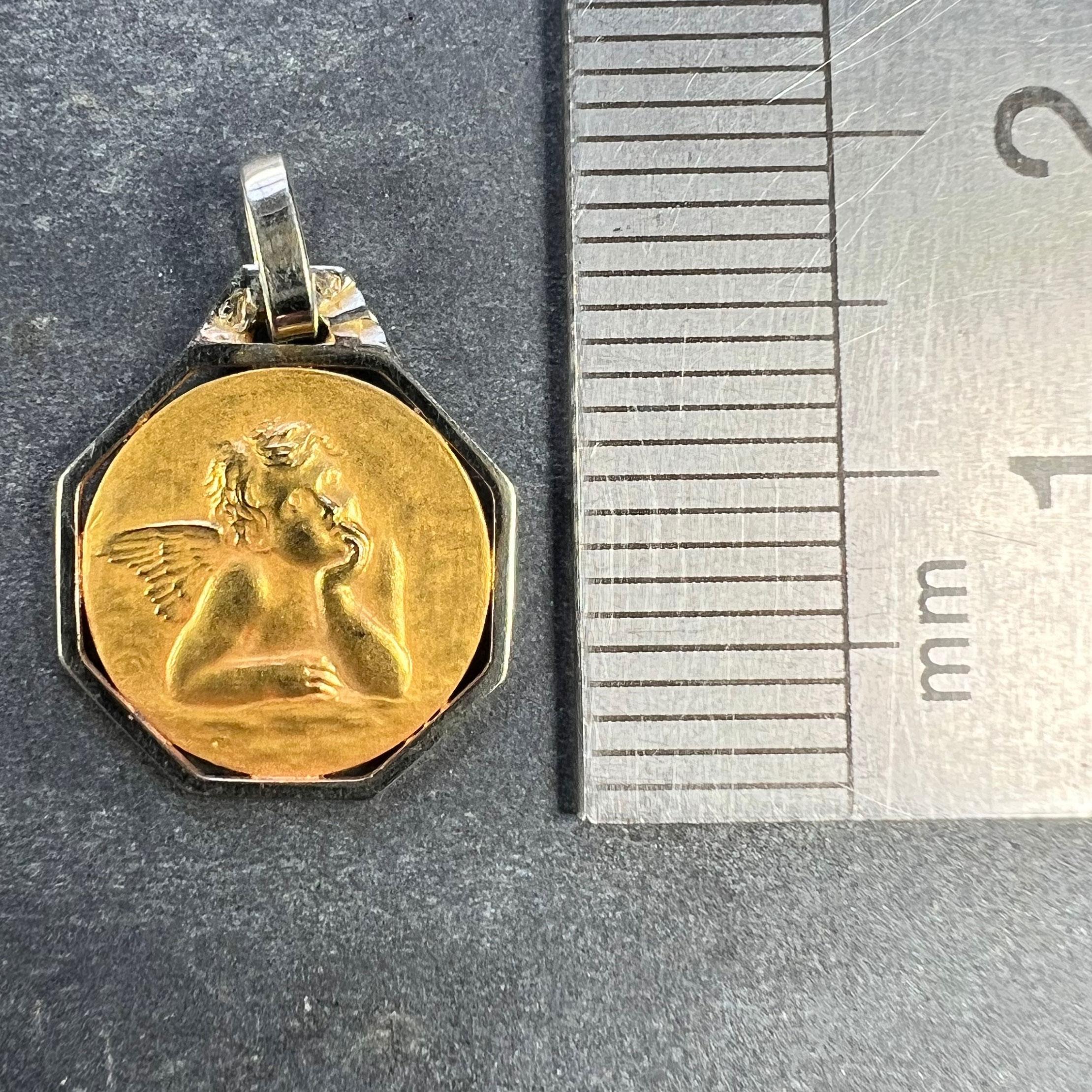 French Raphael’s Cherub 18K Yellow White Gold Charm Pendant 5