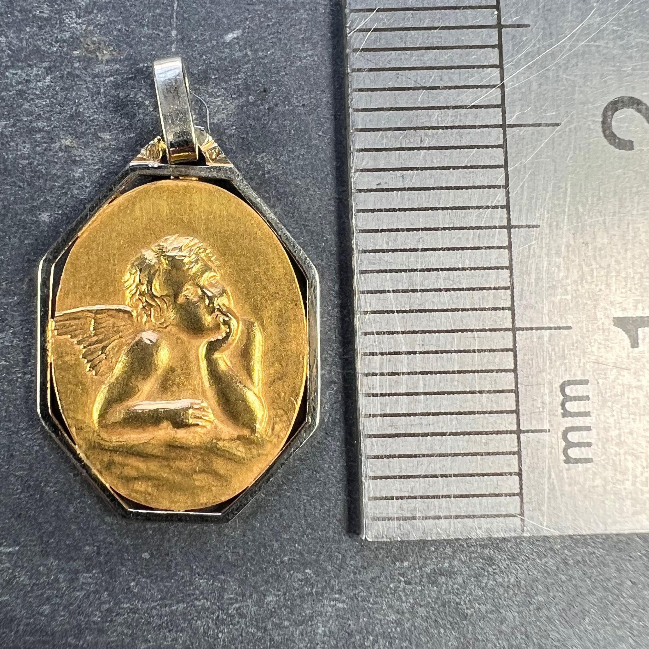 French Raphael’s Cherub 18K Yellow White Gold Charm Pendant For Sale 5