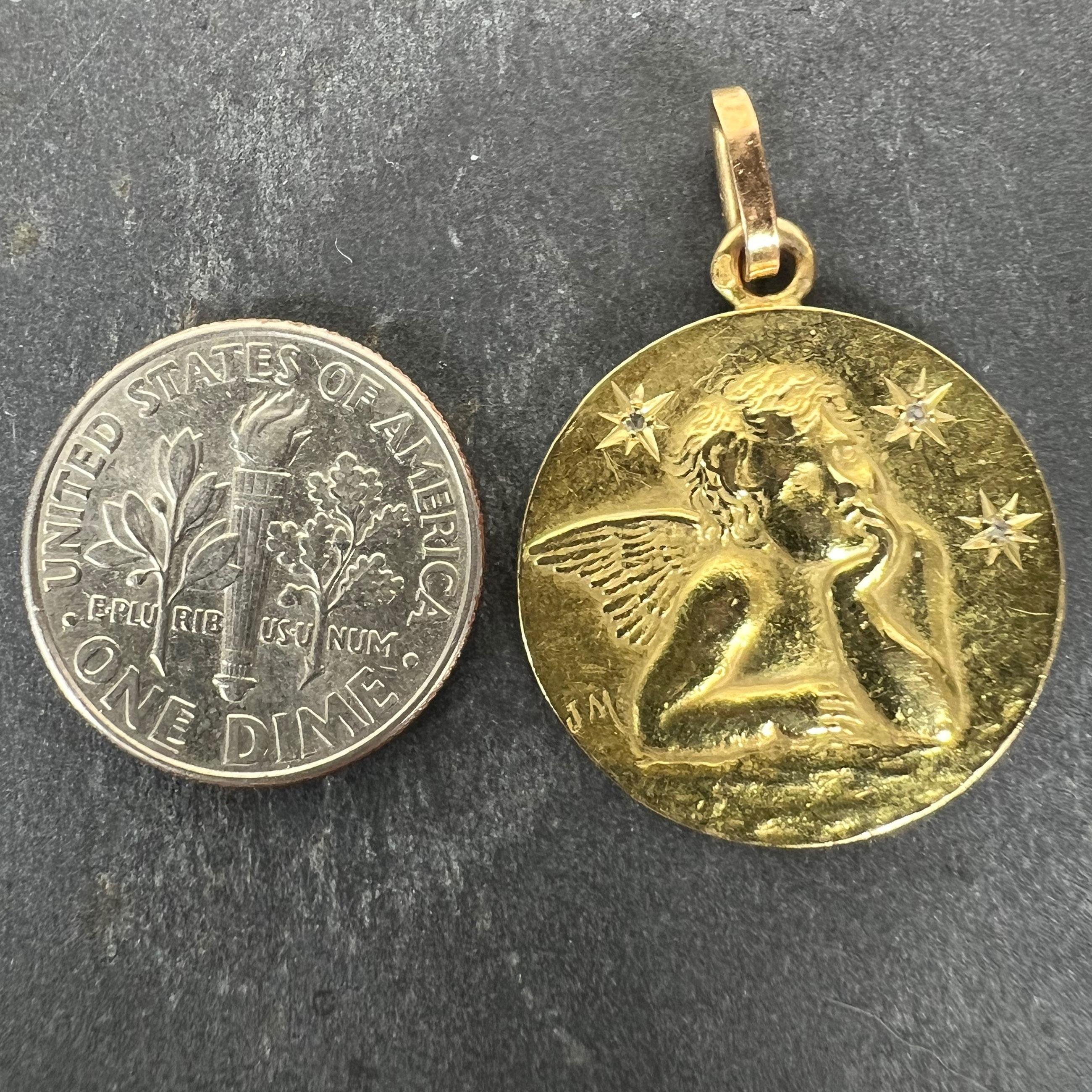 French Raphael’s Cherub Stars 18K Yellow Gold Diamond Charm Pendant in vendita 5