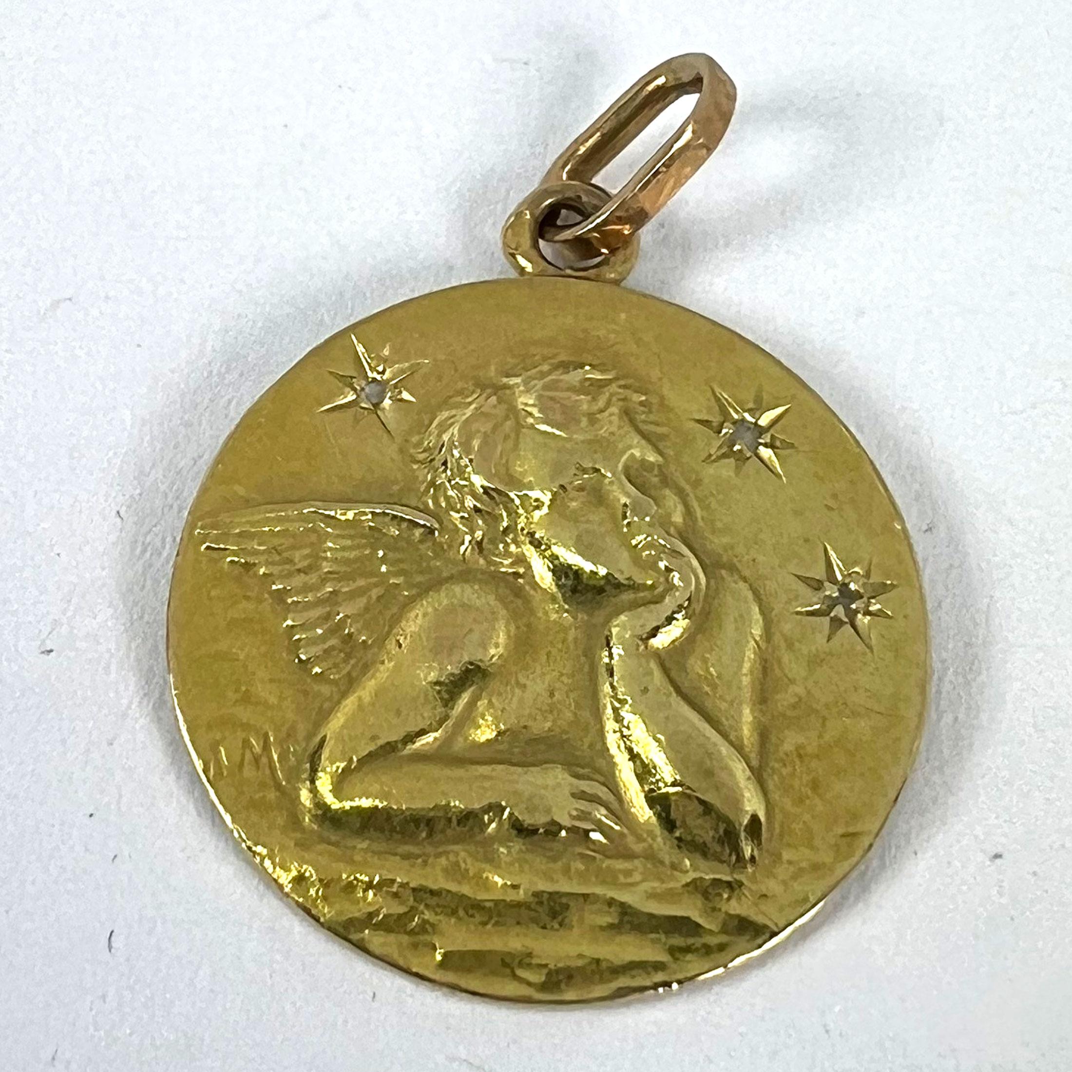 French Raphael’s Cherub Stars 18K Yellow Gold Diamond Charm Pendant in vendita 7