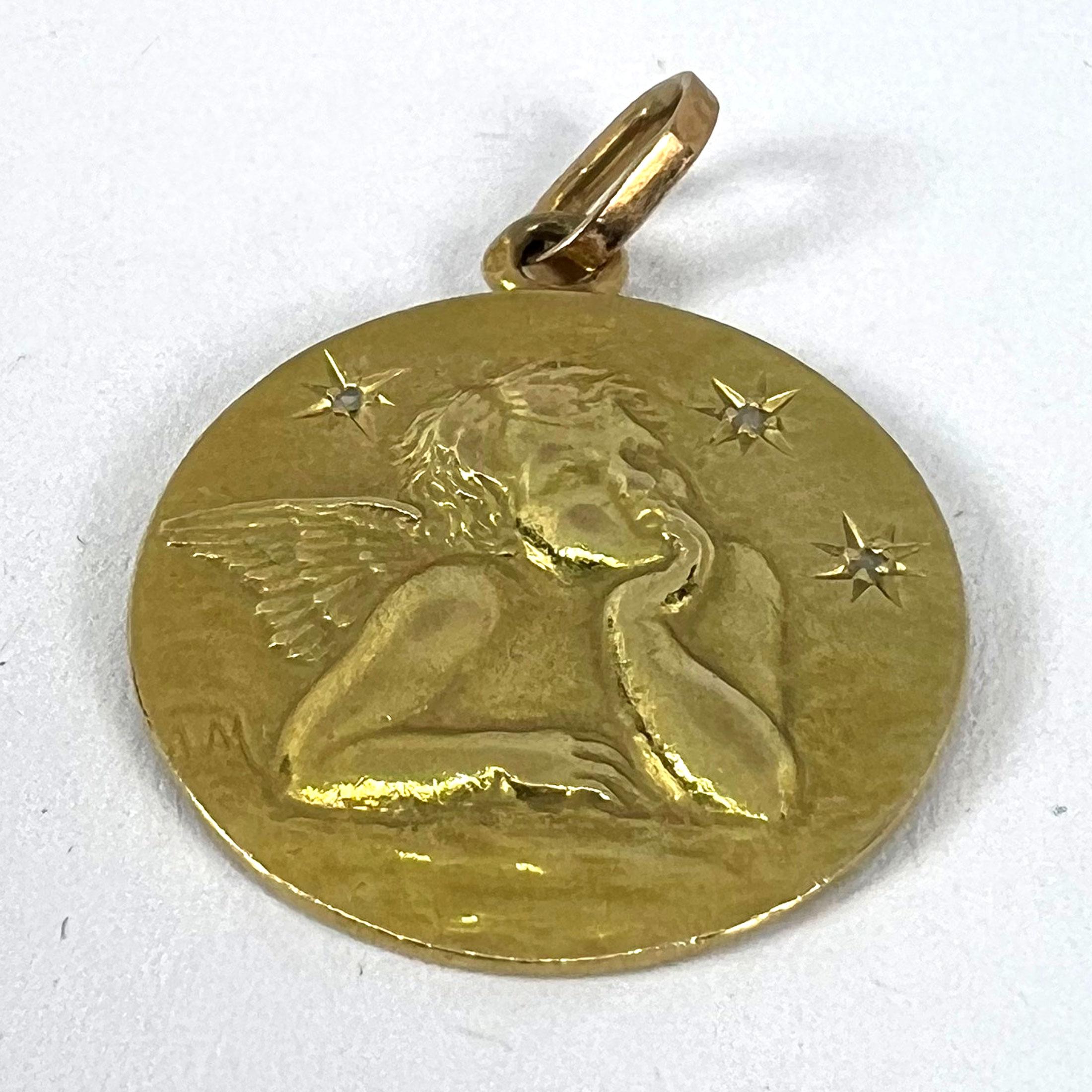 French Raphael’s Cherub Stars 18K Yellow Gold Diamond Charm Pendant in vendita 8