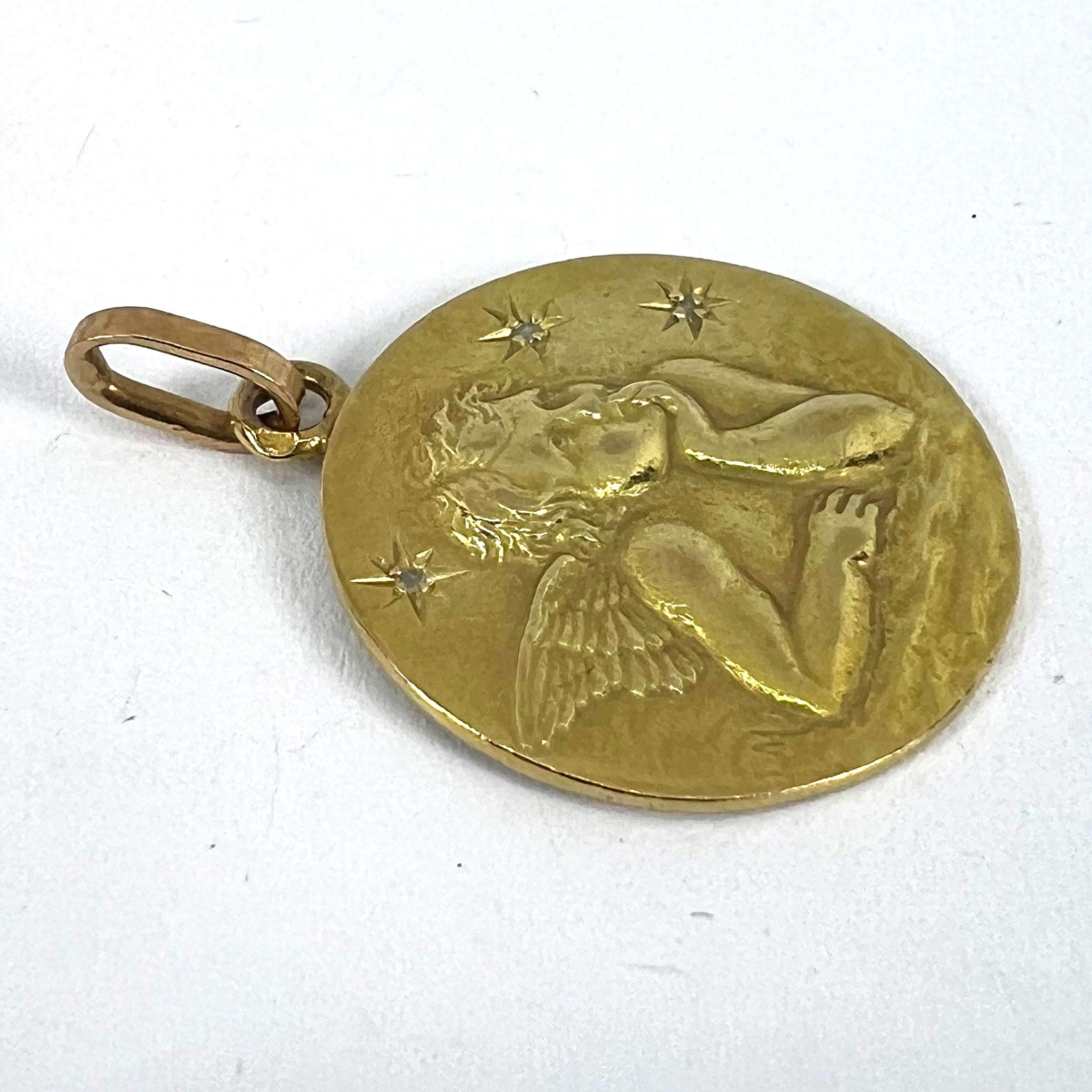 French Raphael’s Cherub Stars 18K Yellow Gold Diamond Charm Pendant in vendita 9