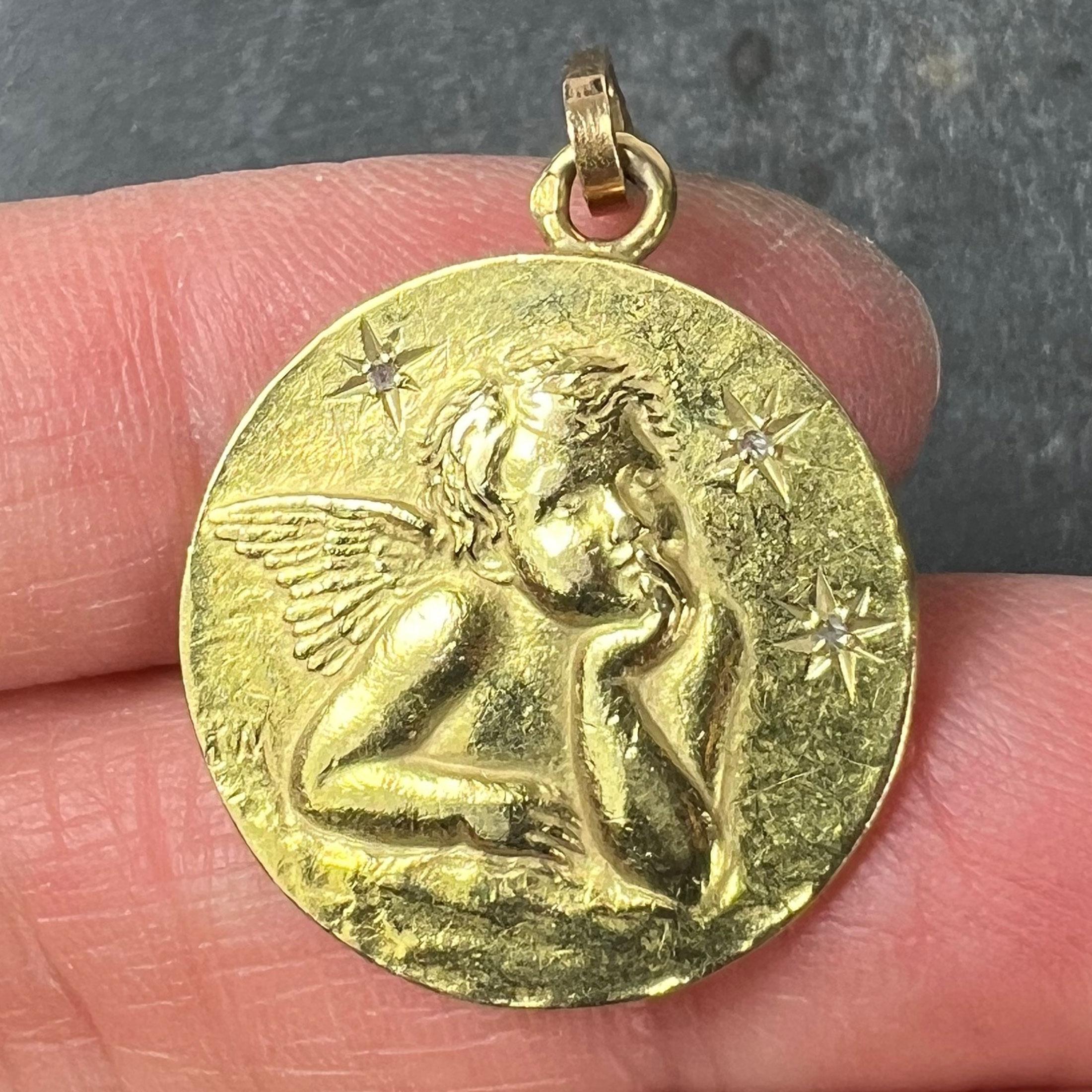 da uomo o donna French Raphael’s Cherub Stars 18K Yellow Gold Diamond Charm Pendant in vendita