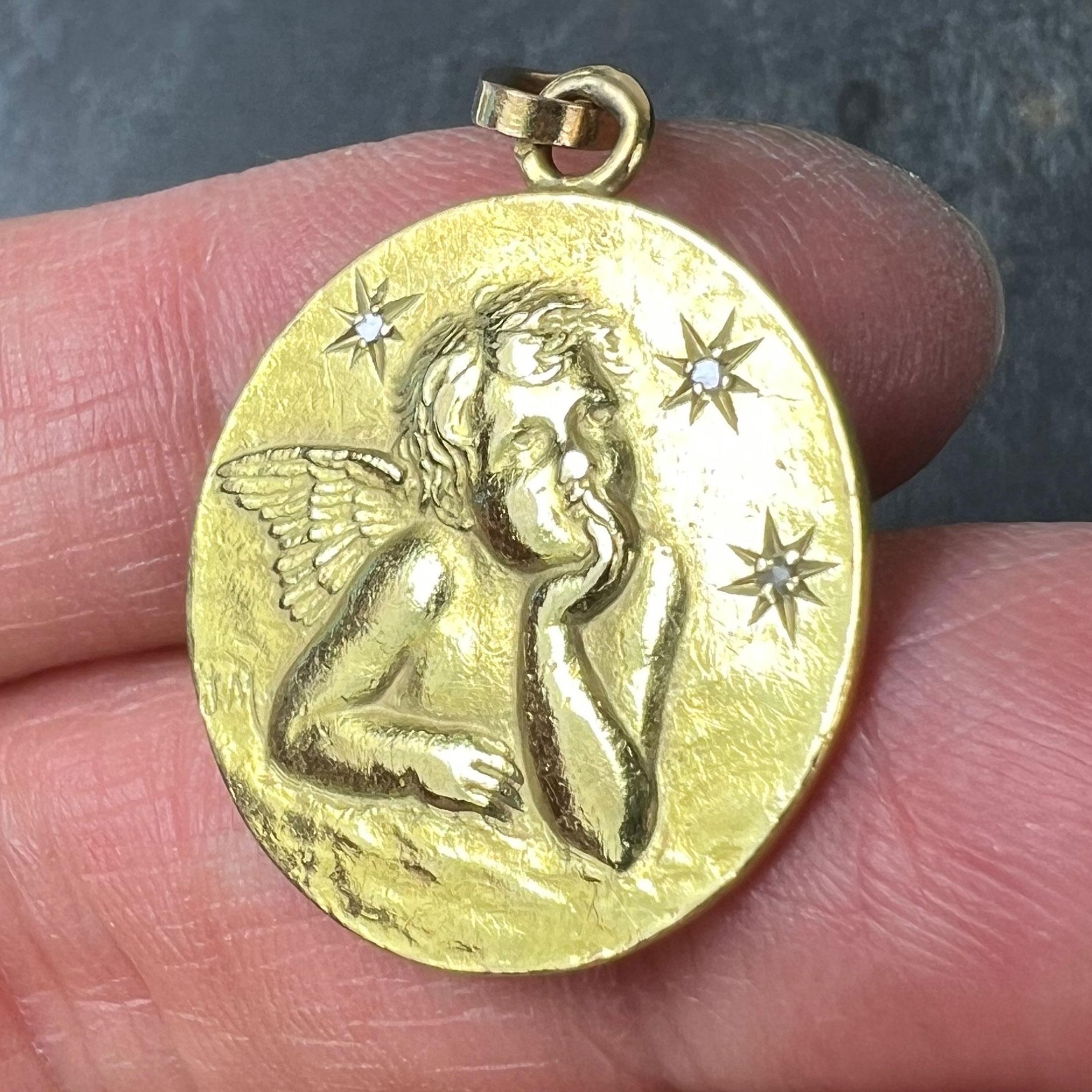 French Raphael’s Cherub Stars 18K Yellow Gold Diamond Charm Pendant in vendita 1