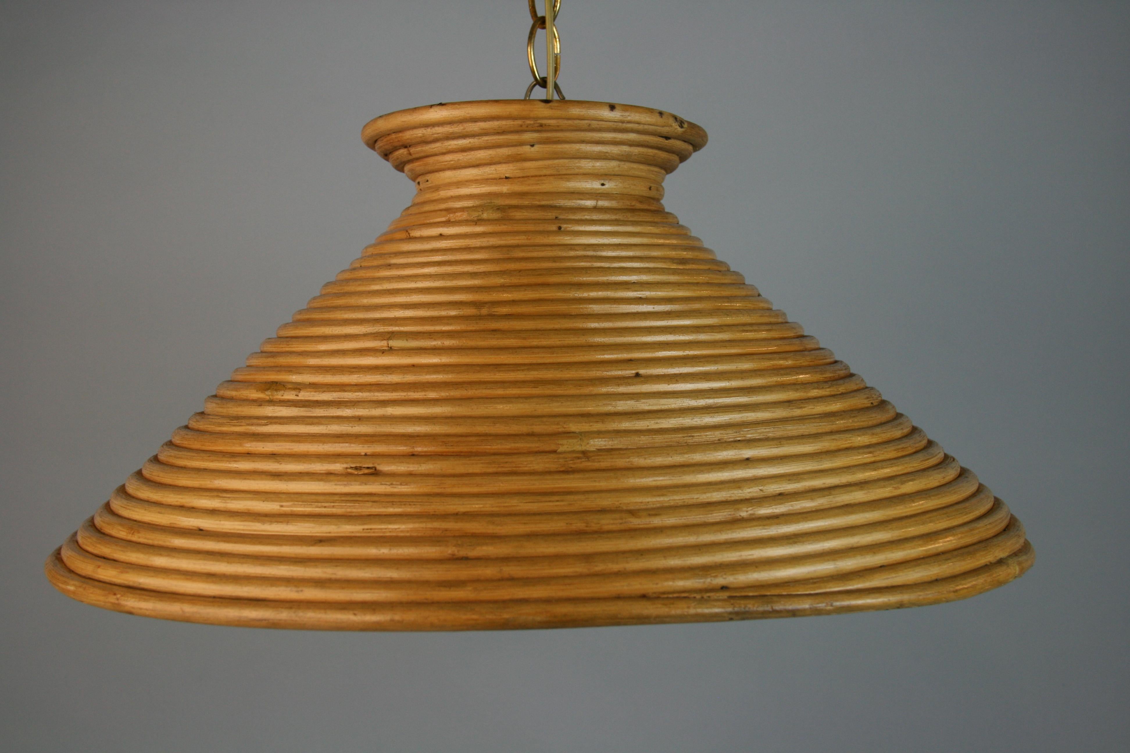 French  Rapped Reed Cone Shaped Pendant 1960's In Good Condition For Sale In Douglas Manor, NY