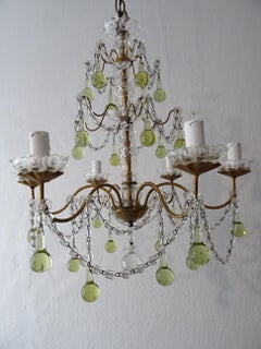 French Rare Green Chartreuse Murano Glass Drops Crystal Chandelier, circa 1920