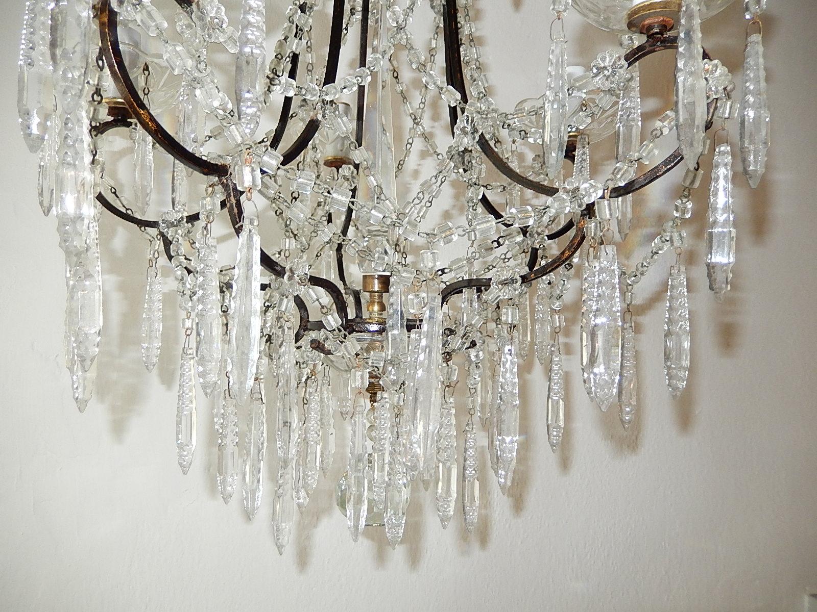Baroque French Rare Cut Crystal with Center Spear Chandelier For Sale