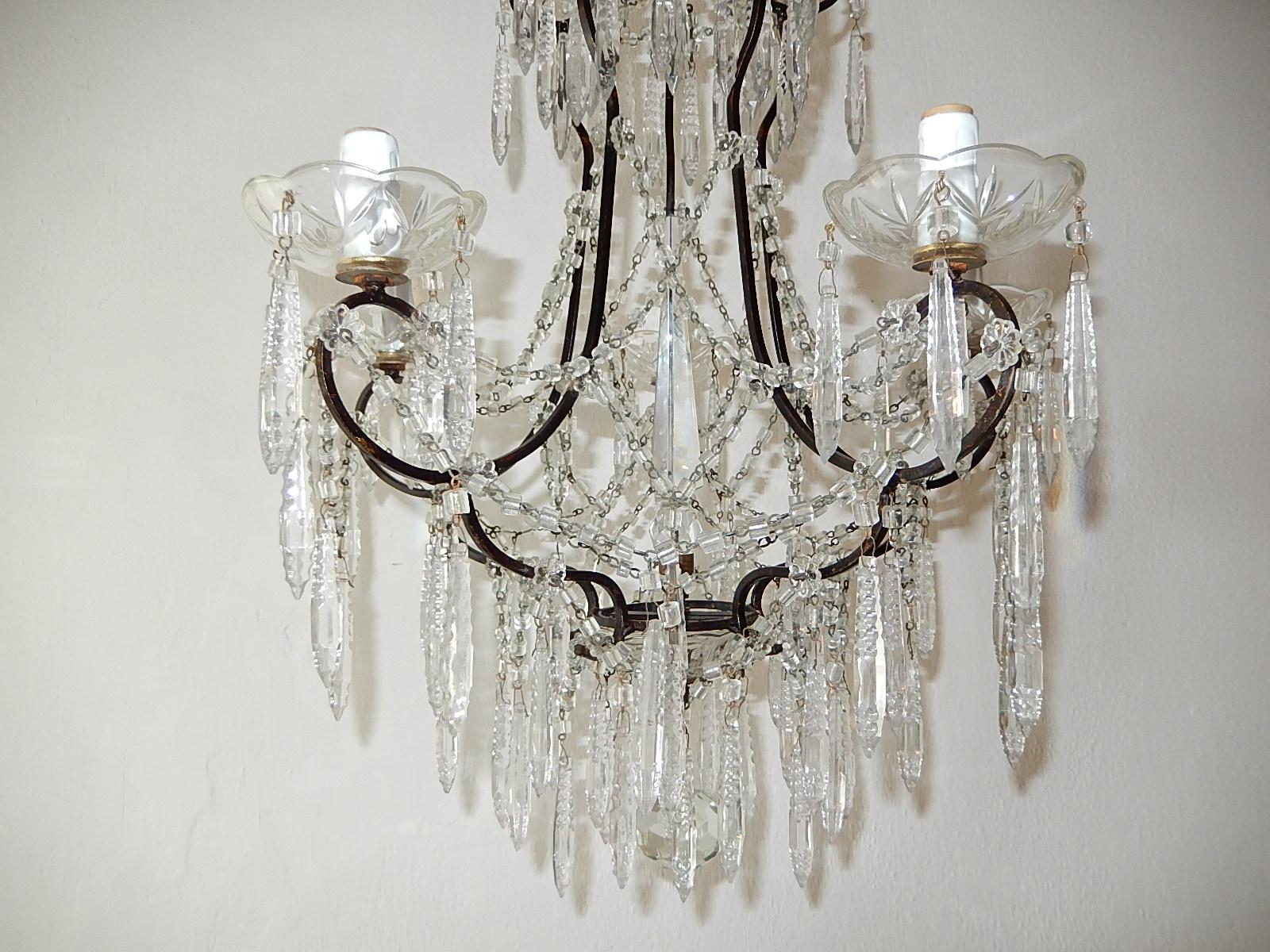 20th Century French Rare Cut Crystal with Center Spear Chandelier For Sale