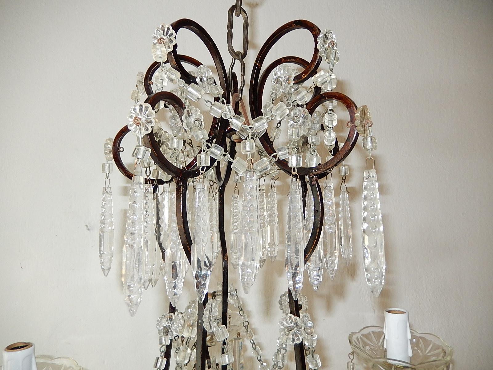 French Rare Cut Crystal with Center Spear Chandelier For Sale 1