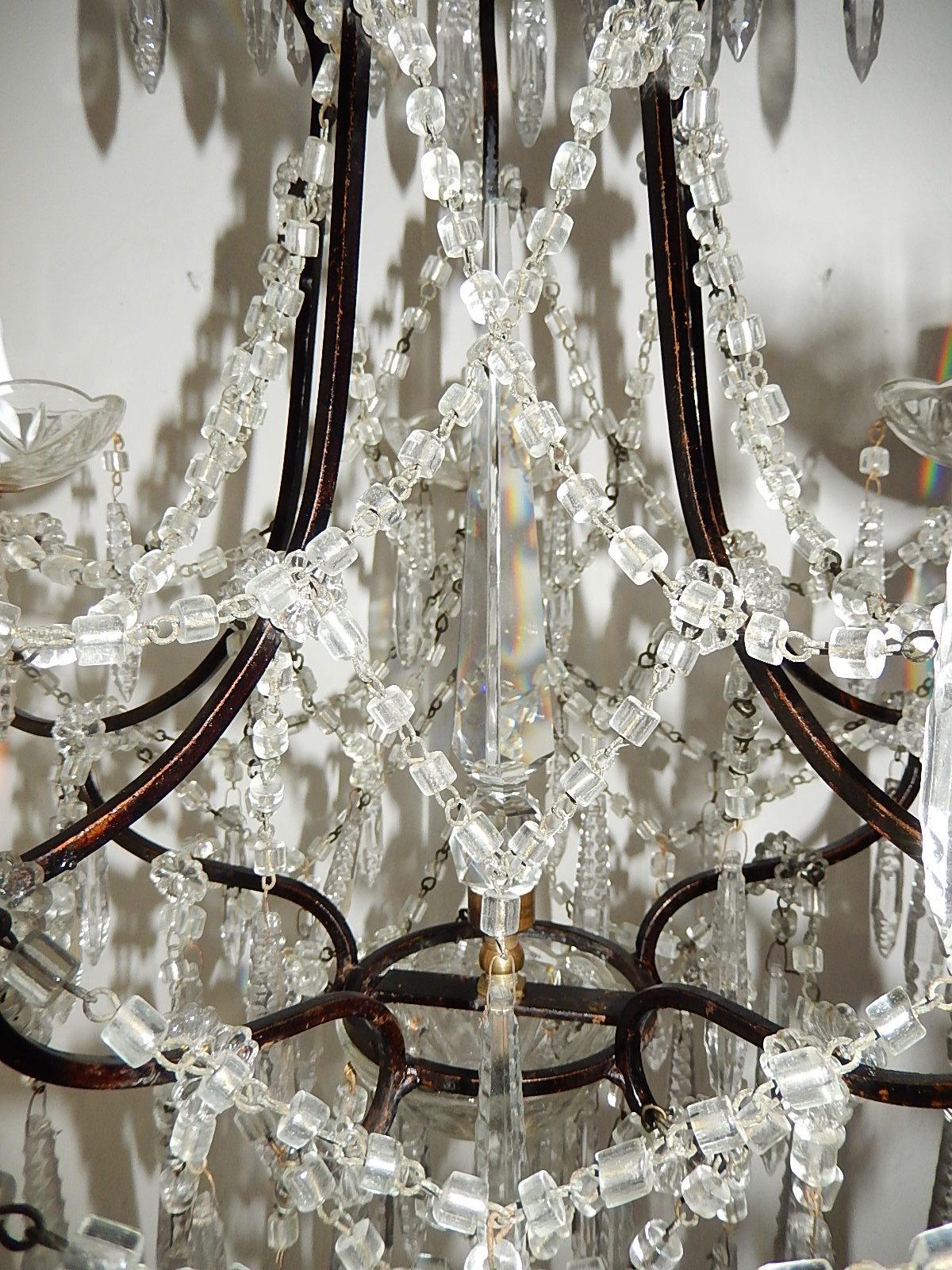 French Rare Cut Crystal with Center Spear Chandelier For Sale 2