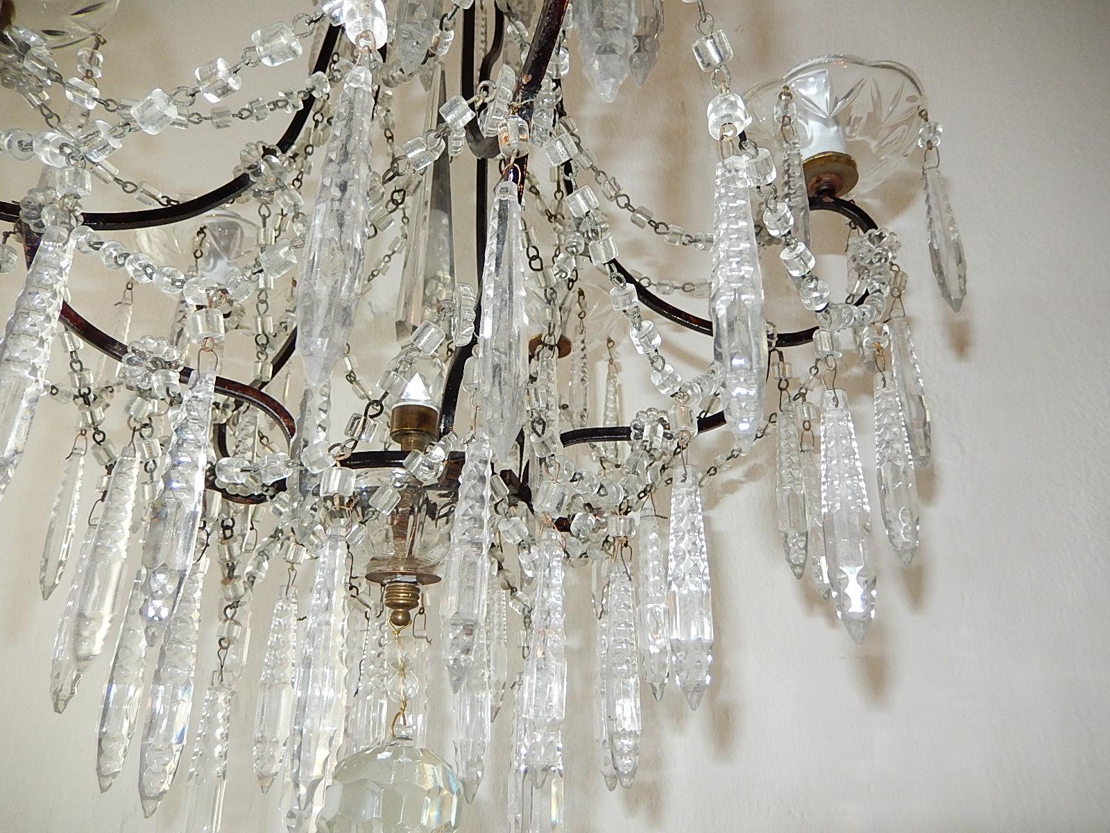 French Rare Cut Crystal with Center Spear Chandelier For Sale 3