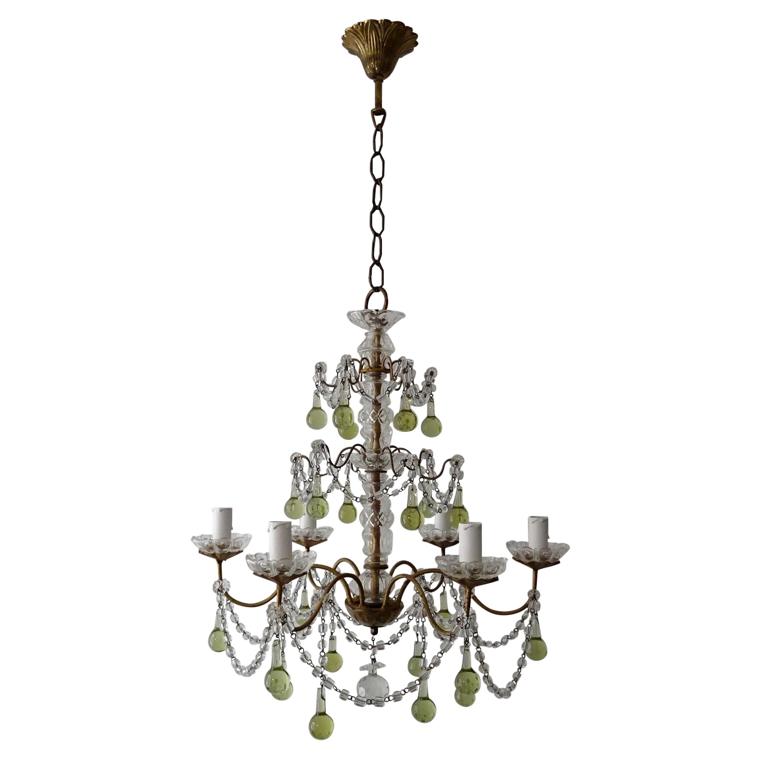 Raro lampadario francese in vetro di Murano a gocce di colore verde chartreuse, circa 1920