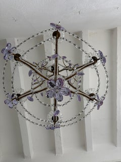 French Rare Lavender Purple Crystal Prisms Murano Beaded Chandelier Lilac 1930