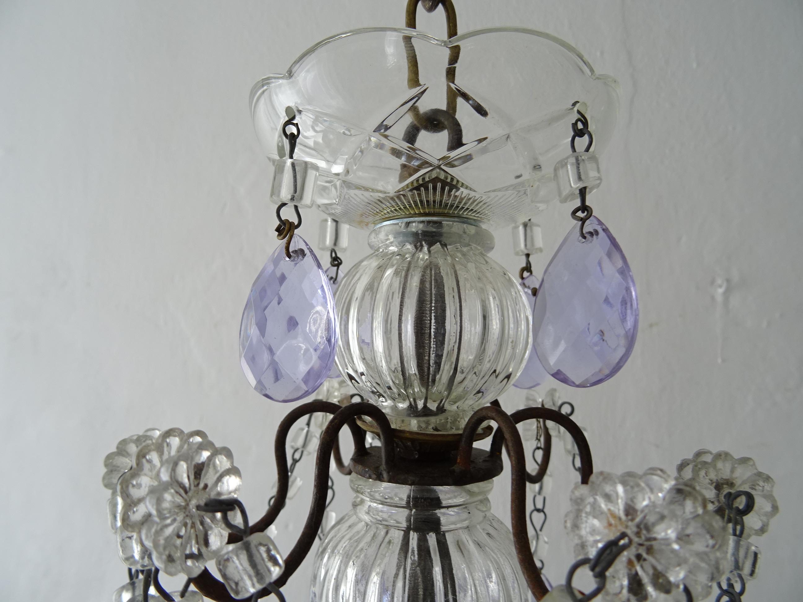 French Rare Lavender Purple Crystal Prisms Murano Chandelier, circa 1920 For Sale 5