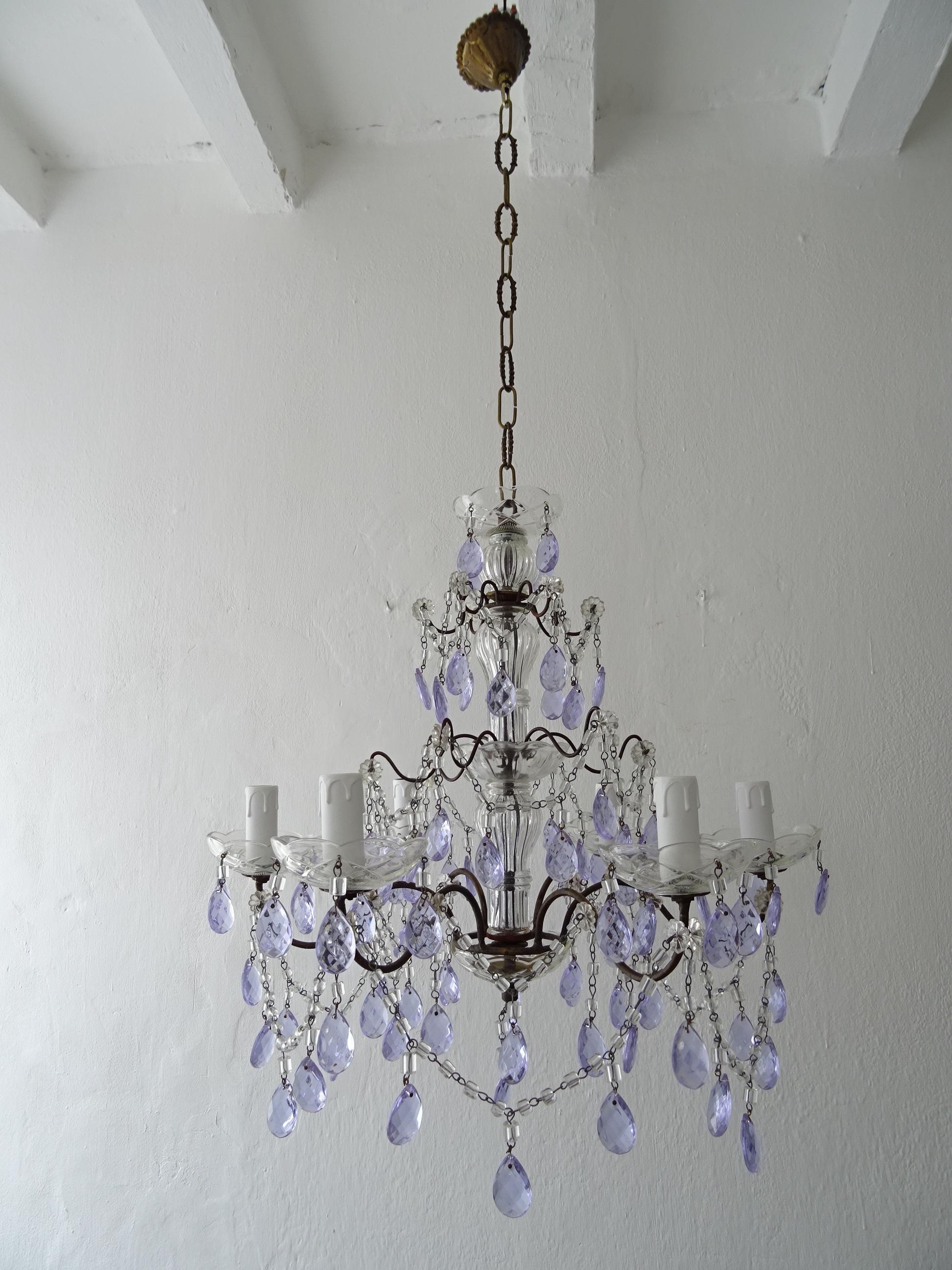French Rare Lavender Purple Crystal Prisms Murano Chandelier, circa 1920 For Sale 1