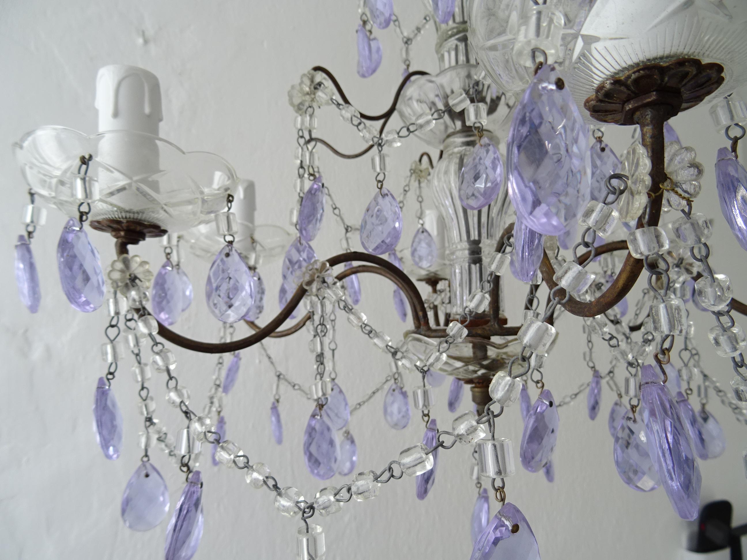 French Rare Lavender Purple Crystal Prisms Murano Chandelier, circa 1920 For Sale 2