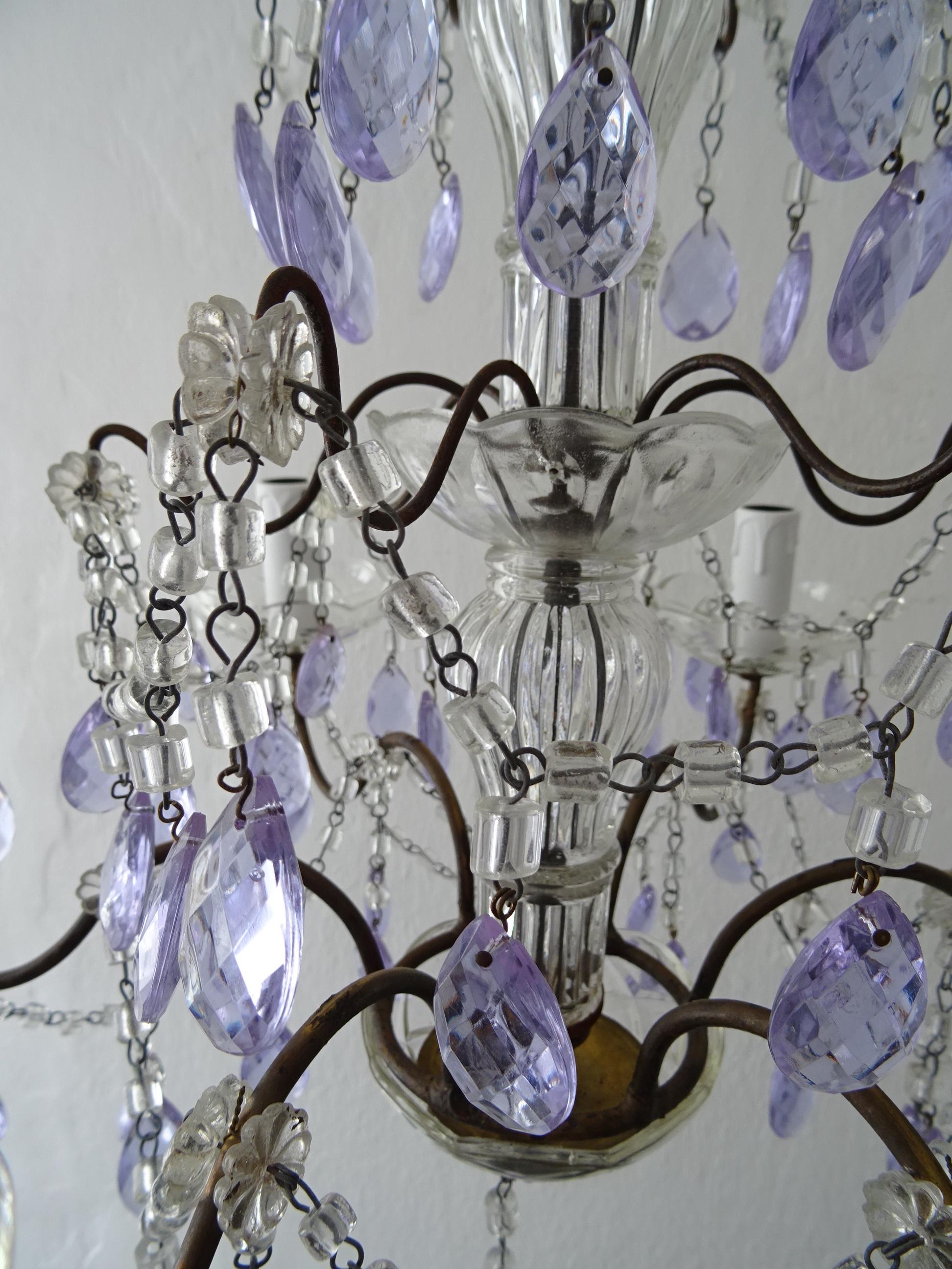 French Rare Lavender Purple Crystal Prisms Murano Chandelier, circa 1920 For Sale 3