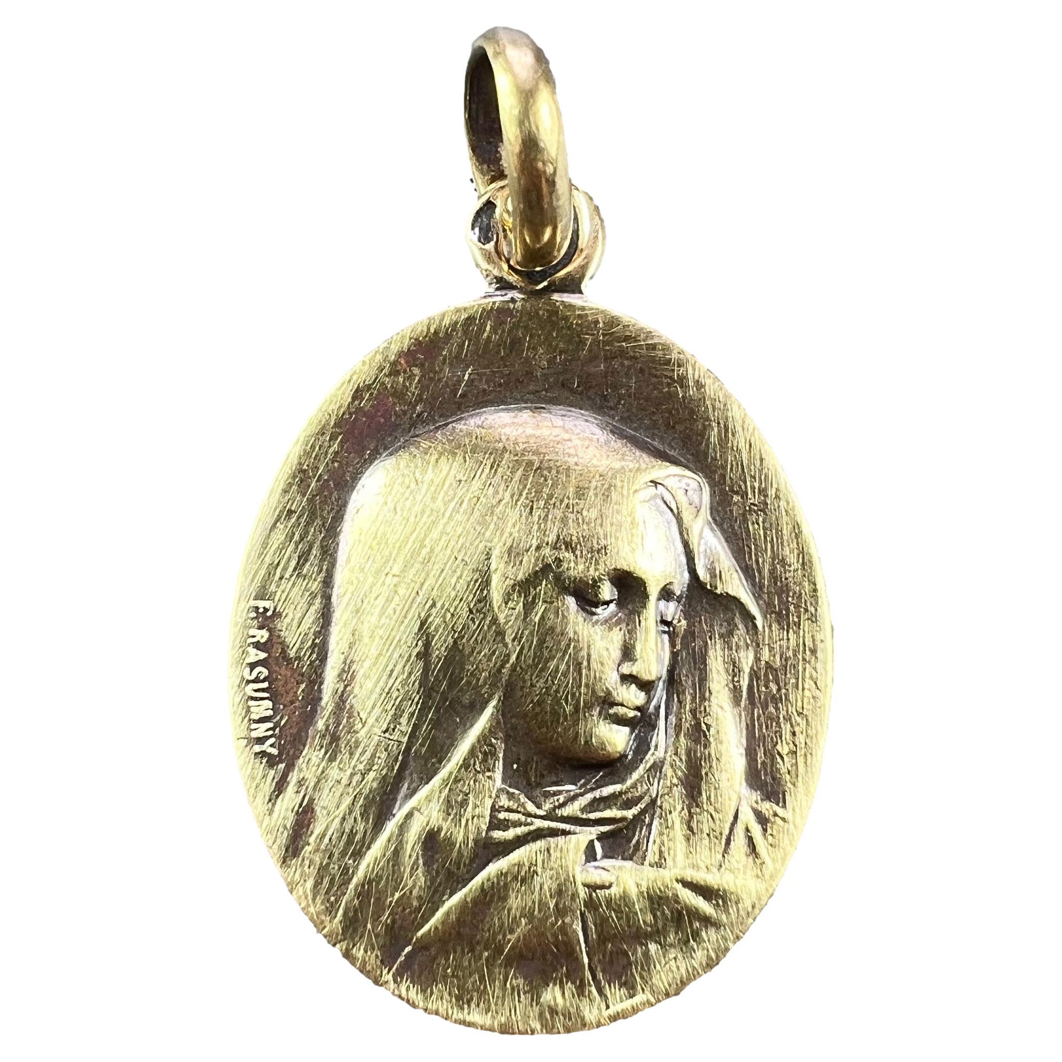 Medalla Colgante Encanto Virgen María de Oro Amarillo de 18 quilates Rasumny Francesa