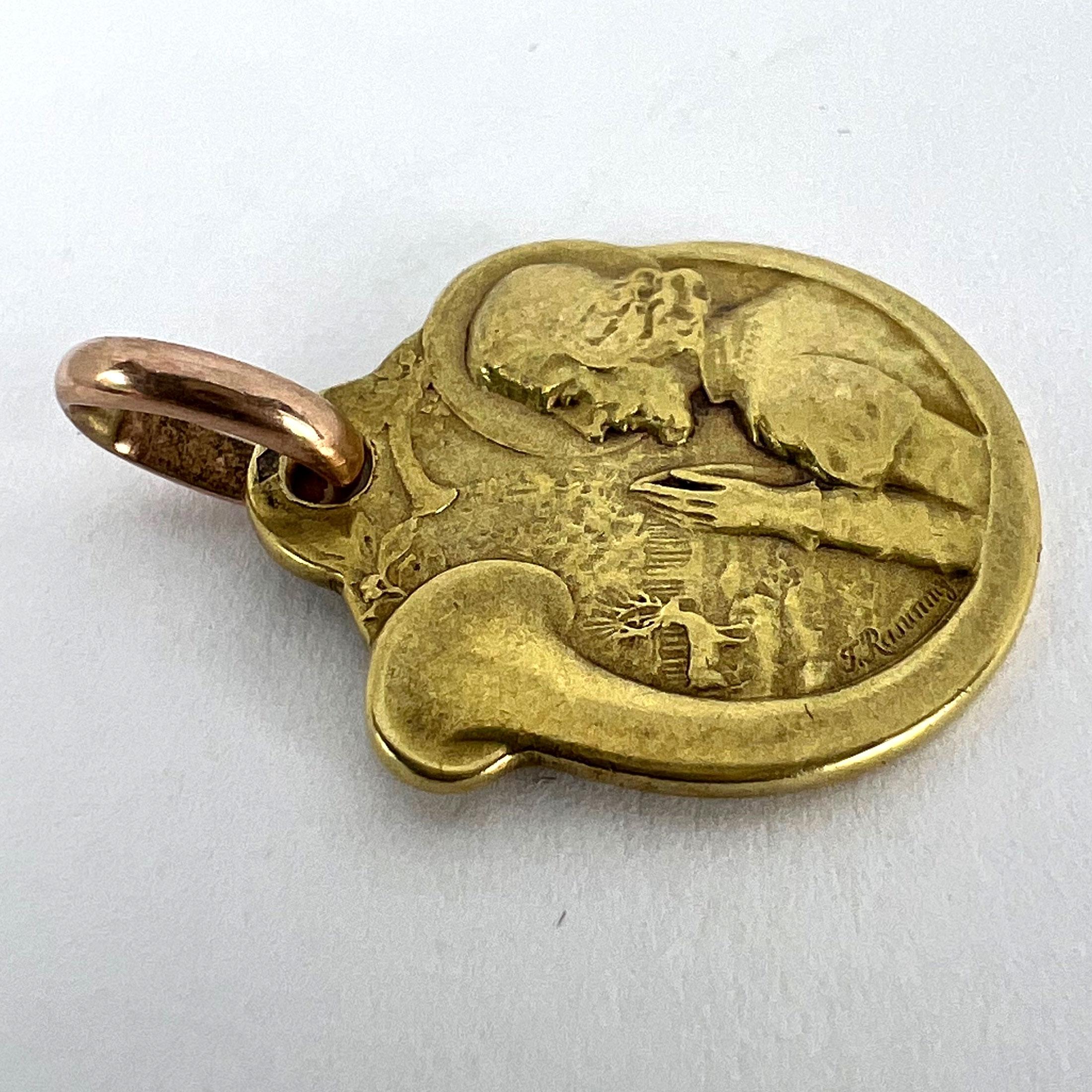 Pendentif en or jaune 18K avec breloque en corne de chasse au cerf Rasumny français en vente 10