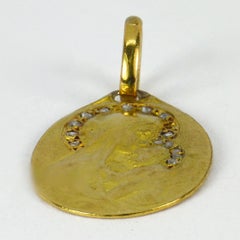 French Rasumny Madonna and Child 18k Yellow Gold Diamond Charm Pendant