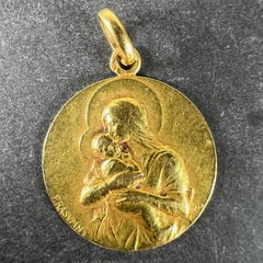French Rasumny Madonna and Child 18K Yellow Gold Religious Medal Pendant