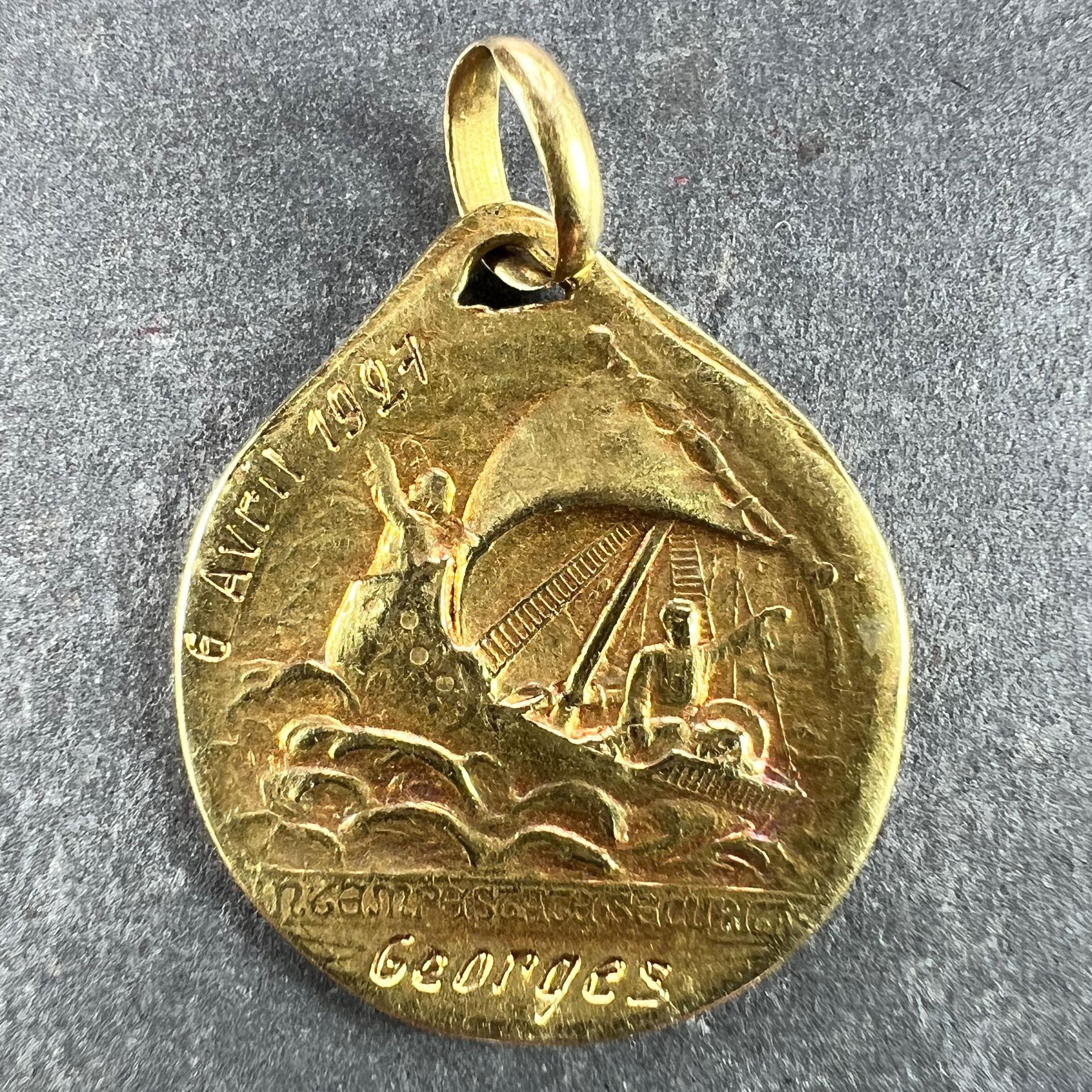 French Rasumny St George Tempestate Securitas 18K Yellow Gold Medal Pendant In Good Condition In London, GB