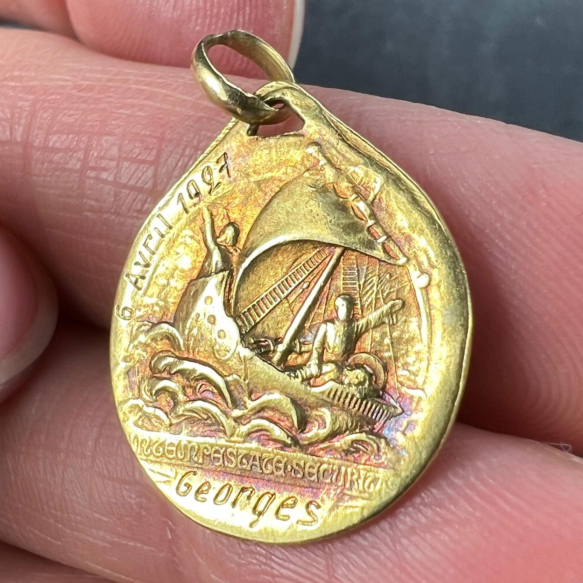 French Rasumny St George Tempestate Securitas 18K Yellow Gold Medal Pendant 5