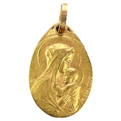 French Rasumny Virgin Mary 18K Yellow Gold Charm Pendant