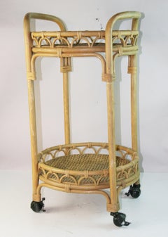 French Rattan an Wicker Rolling Bar Cart