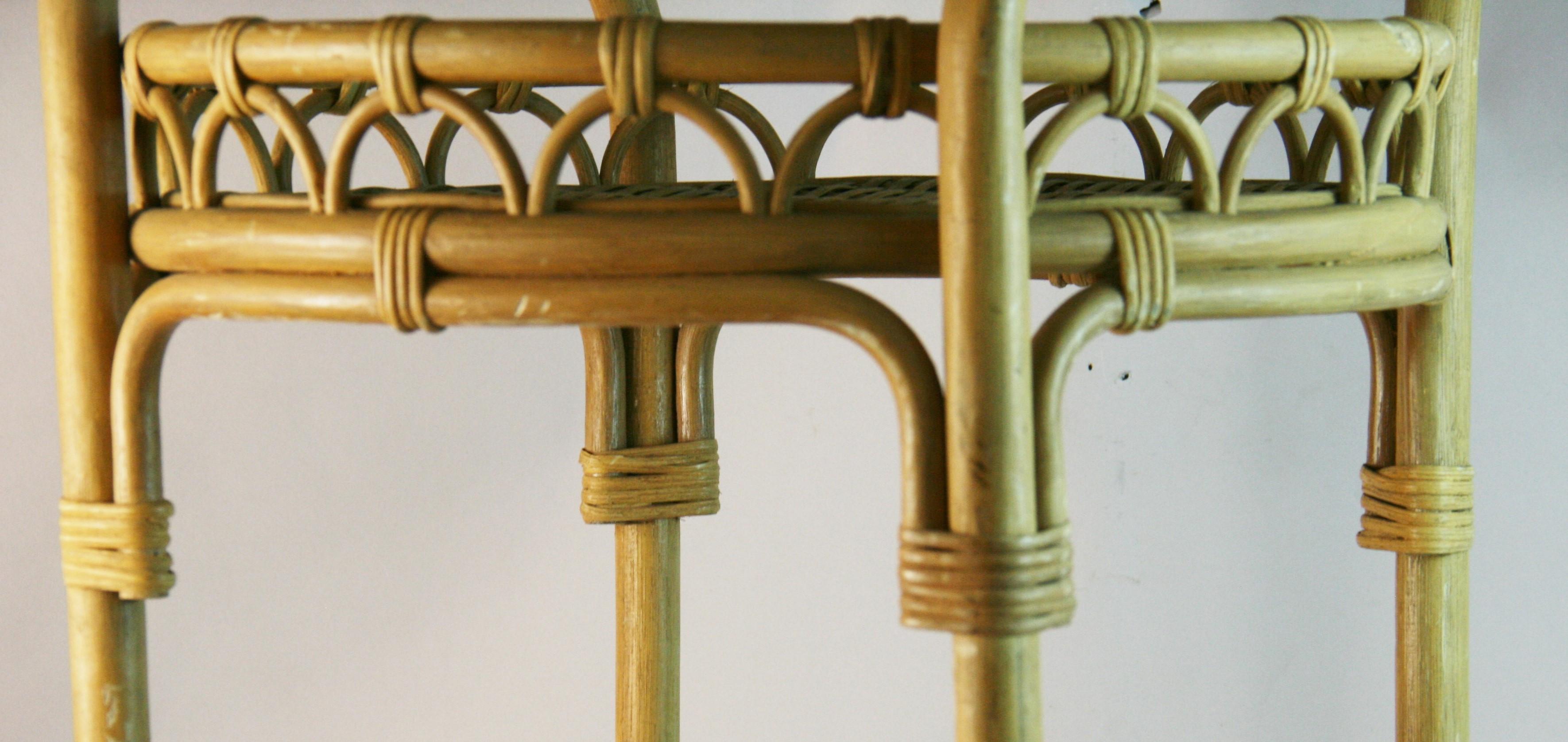 Mid-20th Century French Rattan an Wicker Rolling Bar Cart For Sale