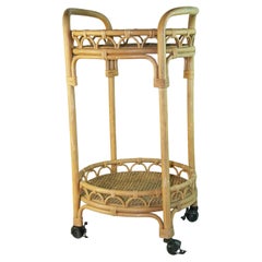 French Rattan an Wicker Rolling Bar Cart