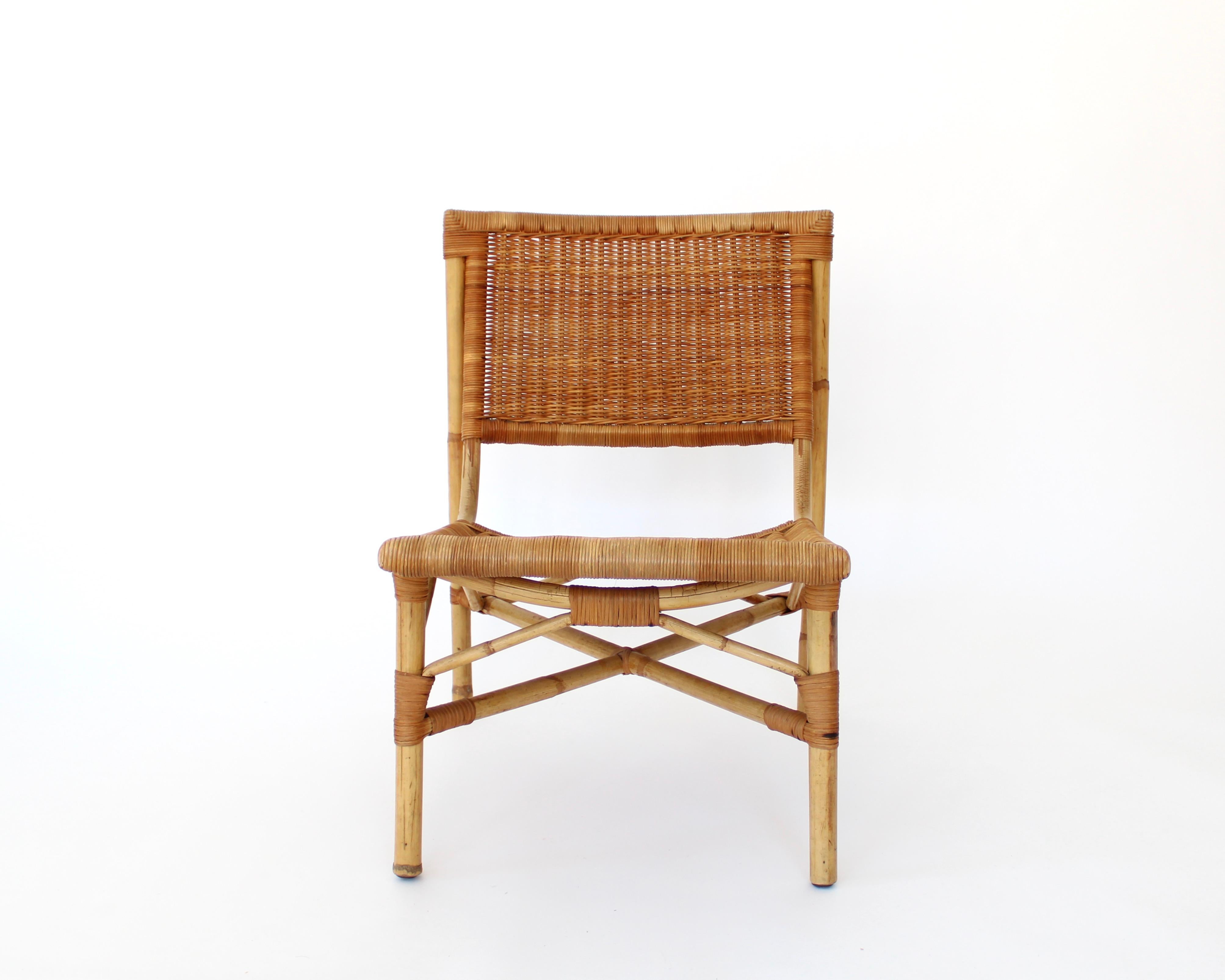 Jacques Dumond French Rattan and Bamboo Low Lounge Chairs  For Sale 4