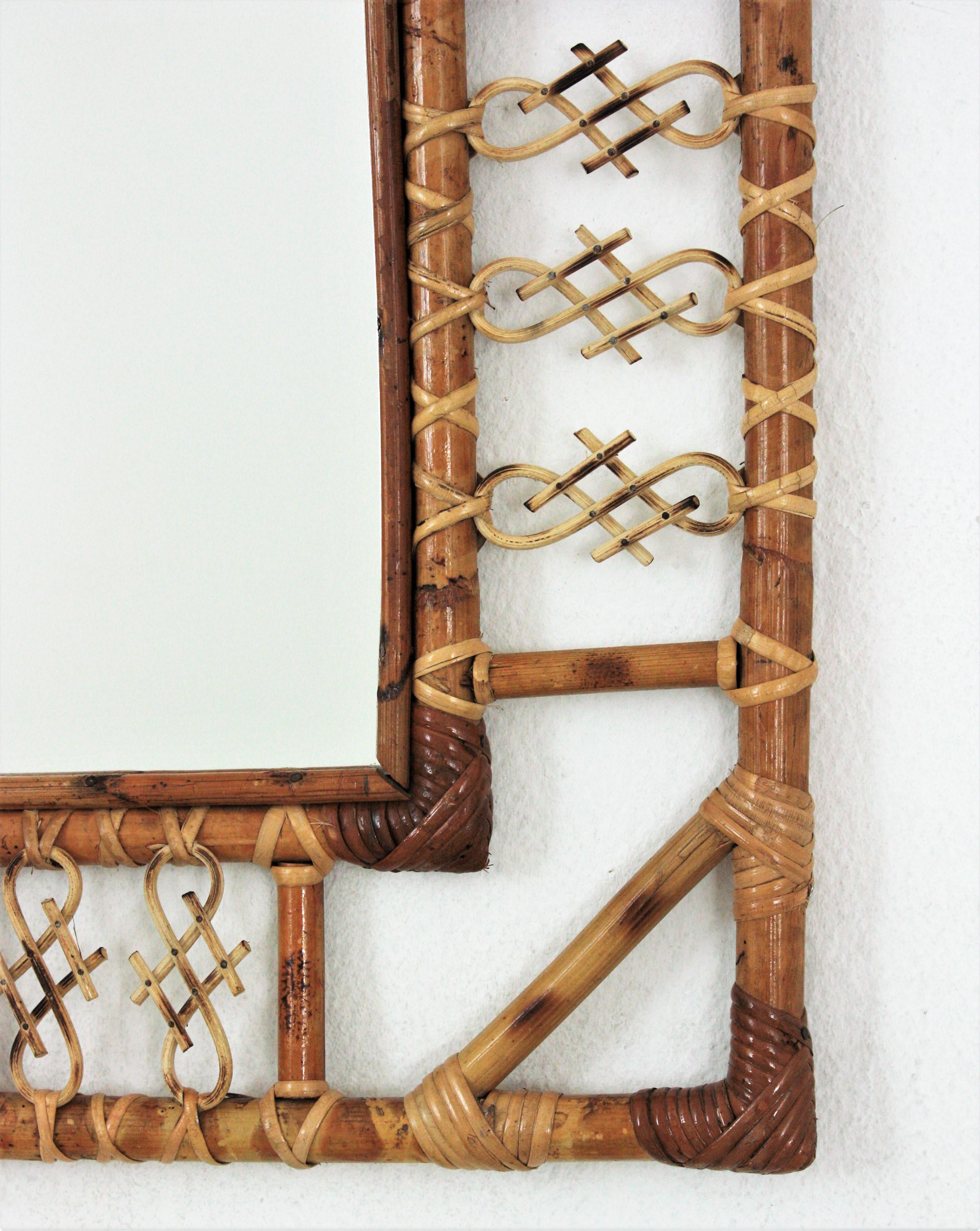 French Rattan and Bamboo Mirror with Chinoiserie Motifs 2