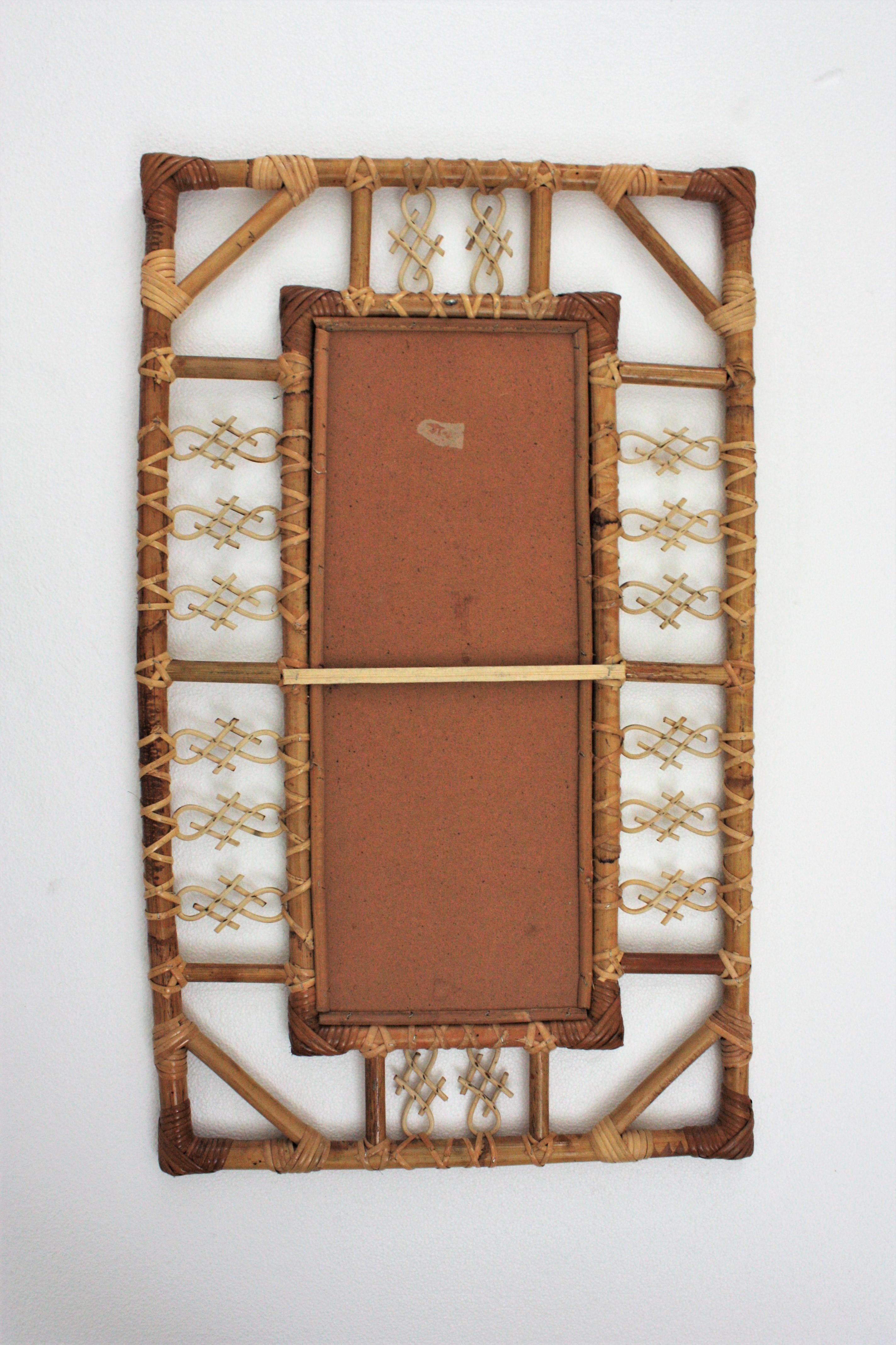 French Rattan and Bamboo Mirror with Chinoiserie Motifs 3