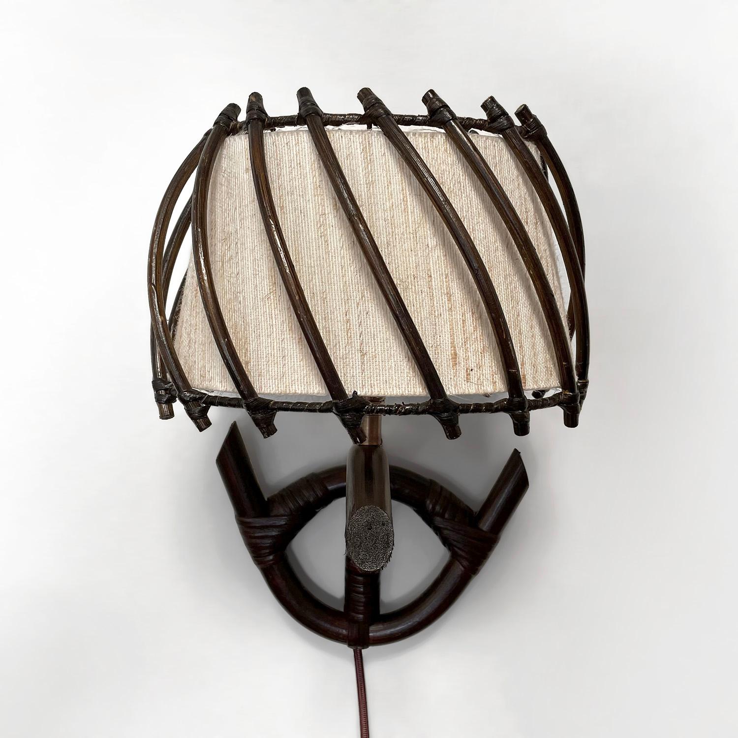 French Rattan and Bamboo Sconces in the Style of Louis Sognot In Good Condition In Los Angeles, CA