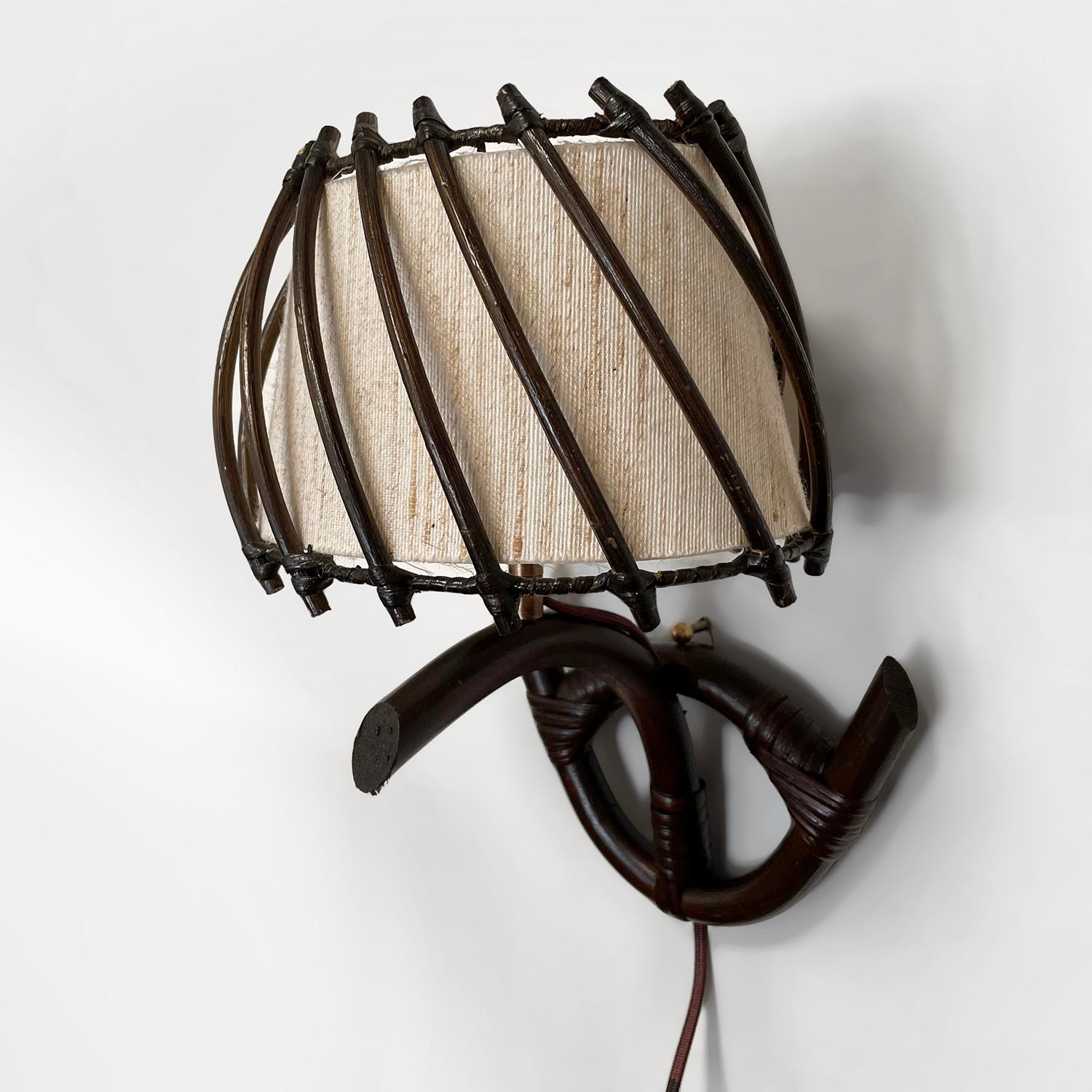 French Rattan and Bamboo Sconces in the Style of Louis Sognot 2