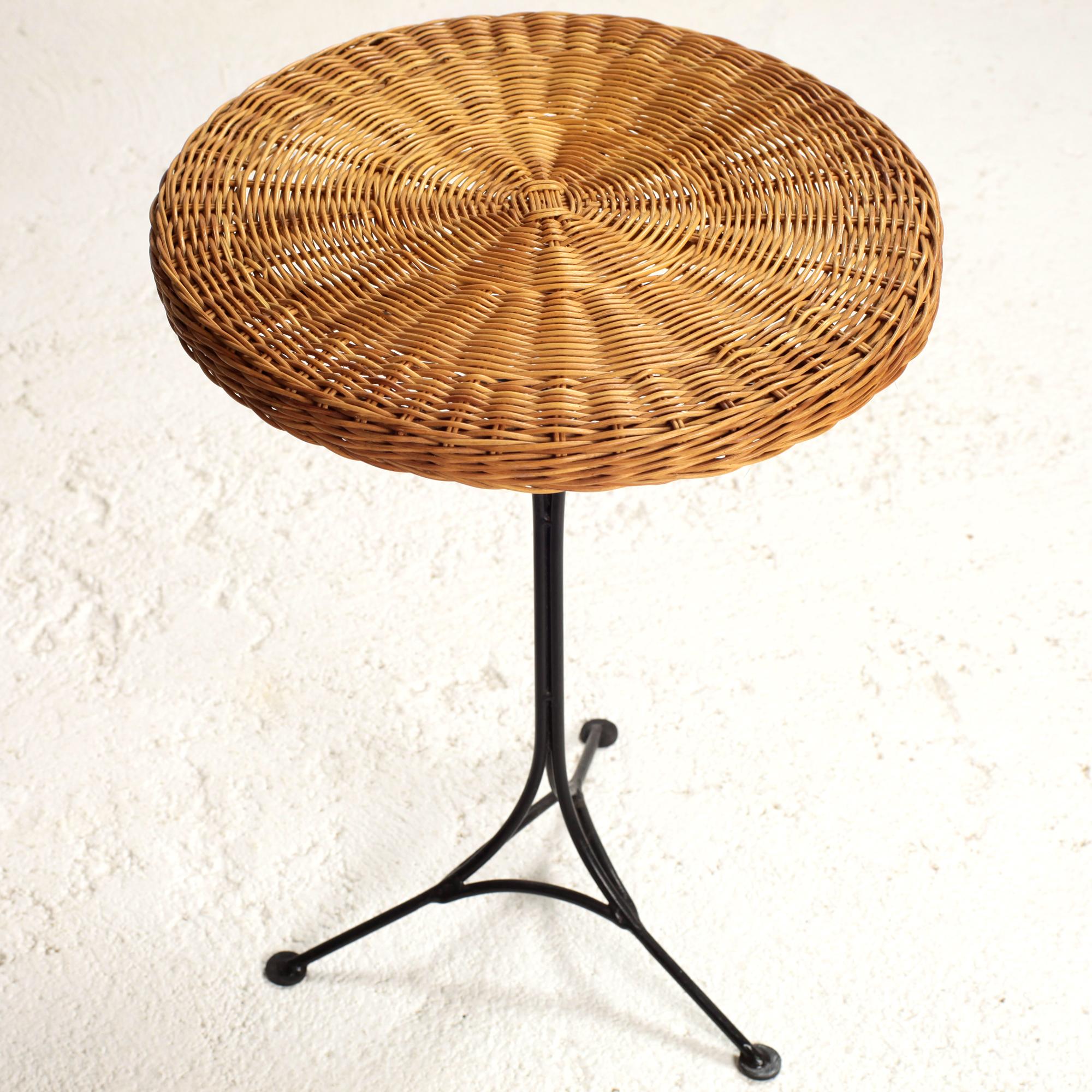 French Rattan and Black Metal Gueridon or side table circa 1950 For Sale 1