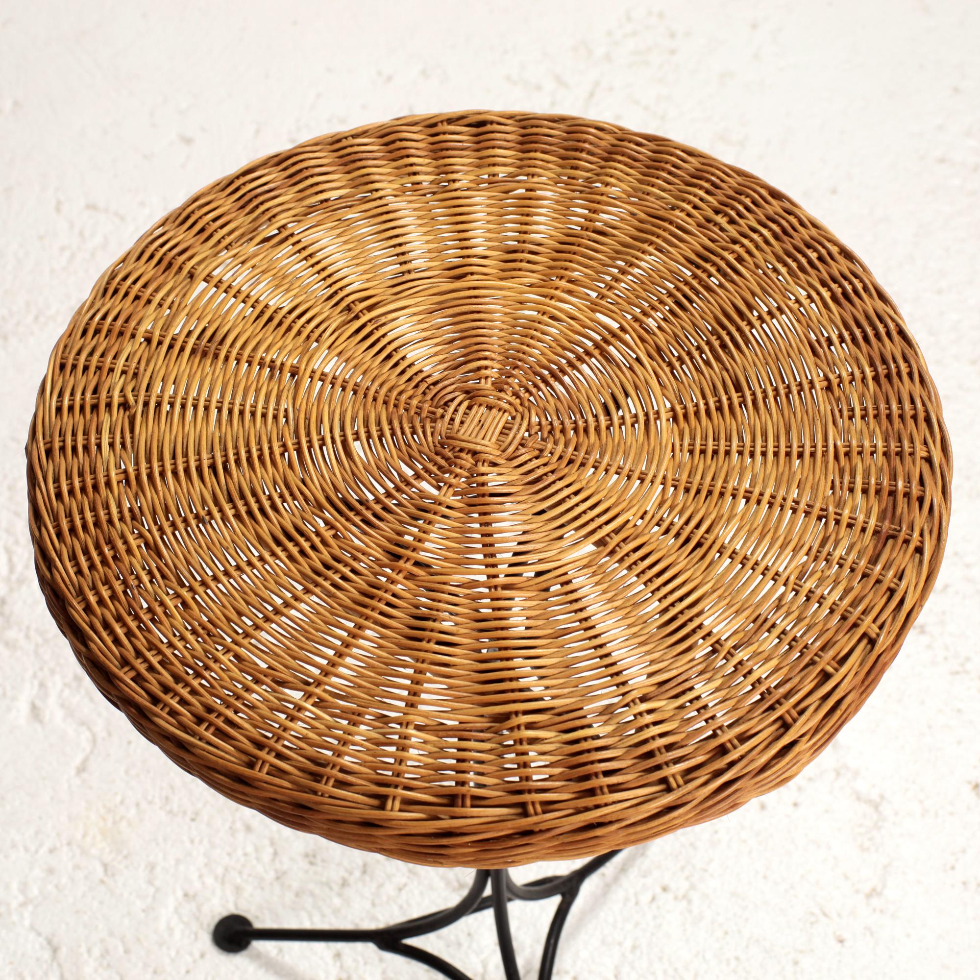 French Rattan and Black Metal Gueridon or side table circa 1950 For Sale 2