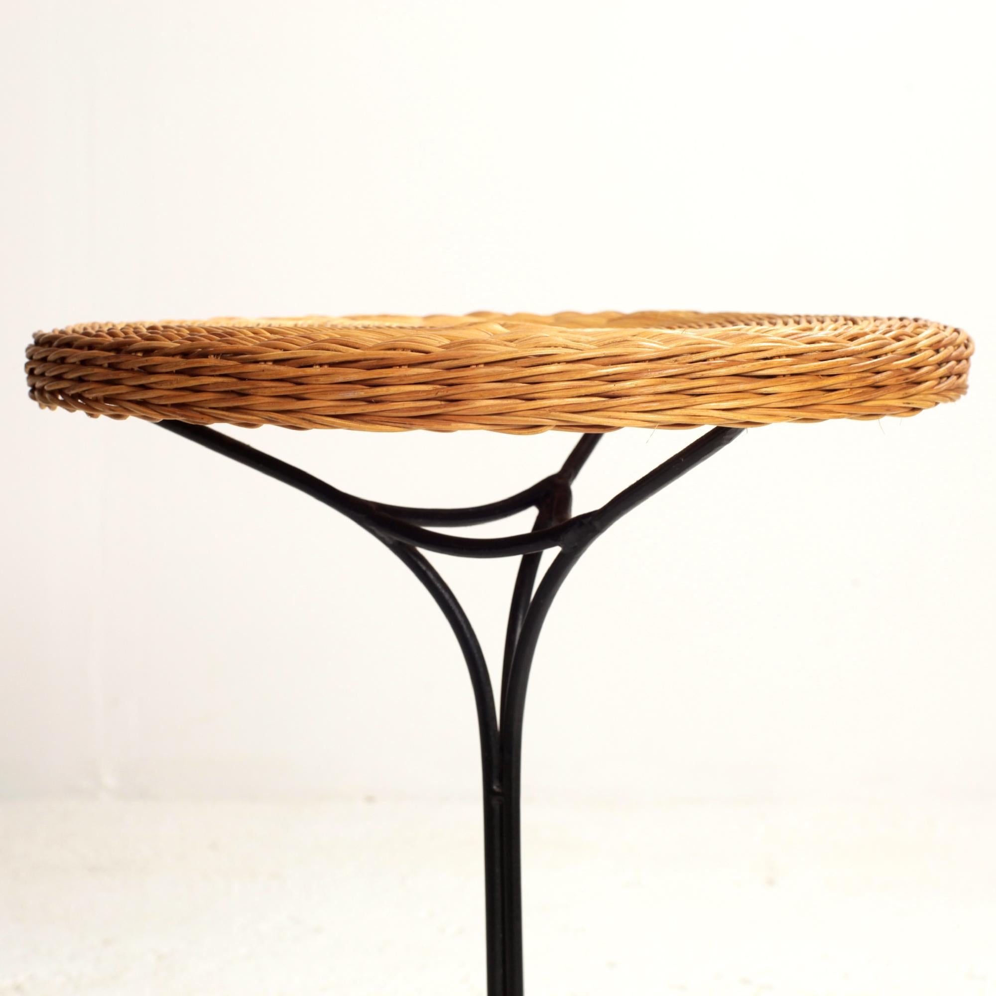 French Rattan and Black Metal Gueridon or side table circa 1950 For Sale 4
