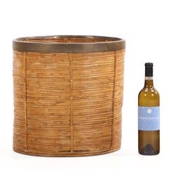 French Rattan and Brass Basket, C 1970
