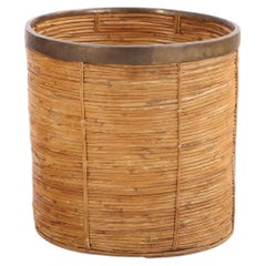 French Rattan and Brass Basket, C 1970