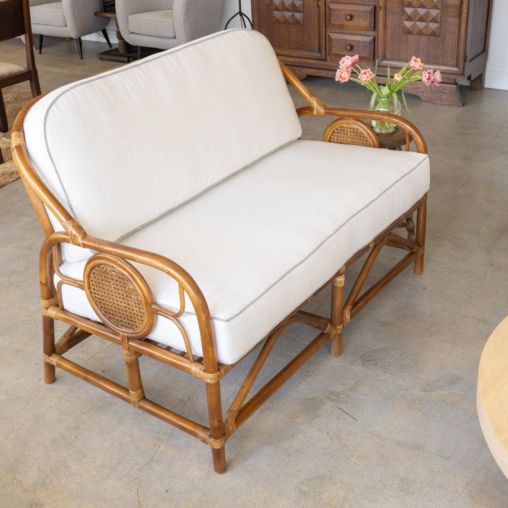 French Rattan and Cane Settee In Good Condition In Los Angeles, CA