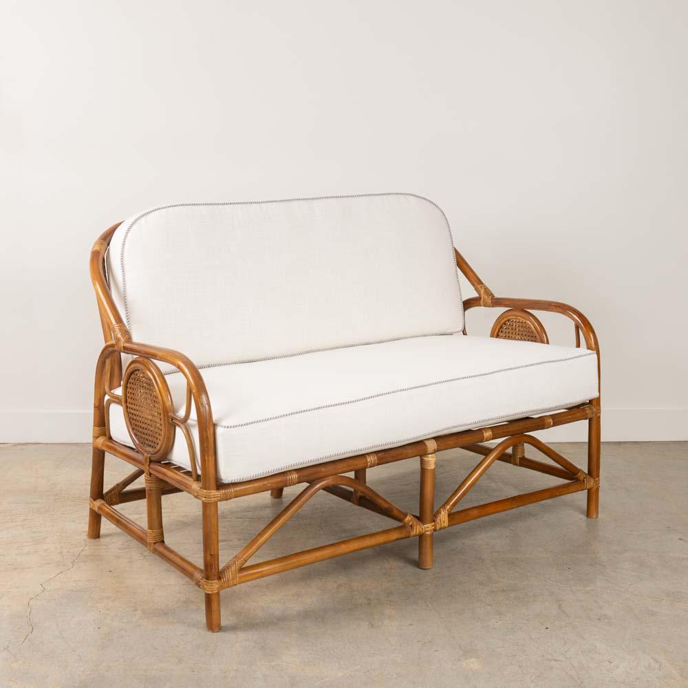 20th Century French Rattan and Cane Settee