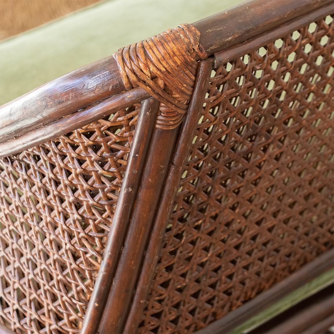 French Rattan and Cane Settee with Cushion 7