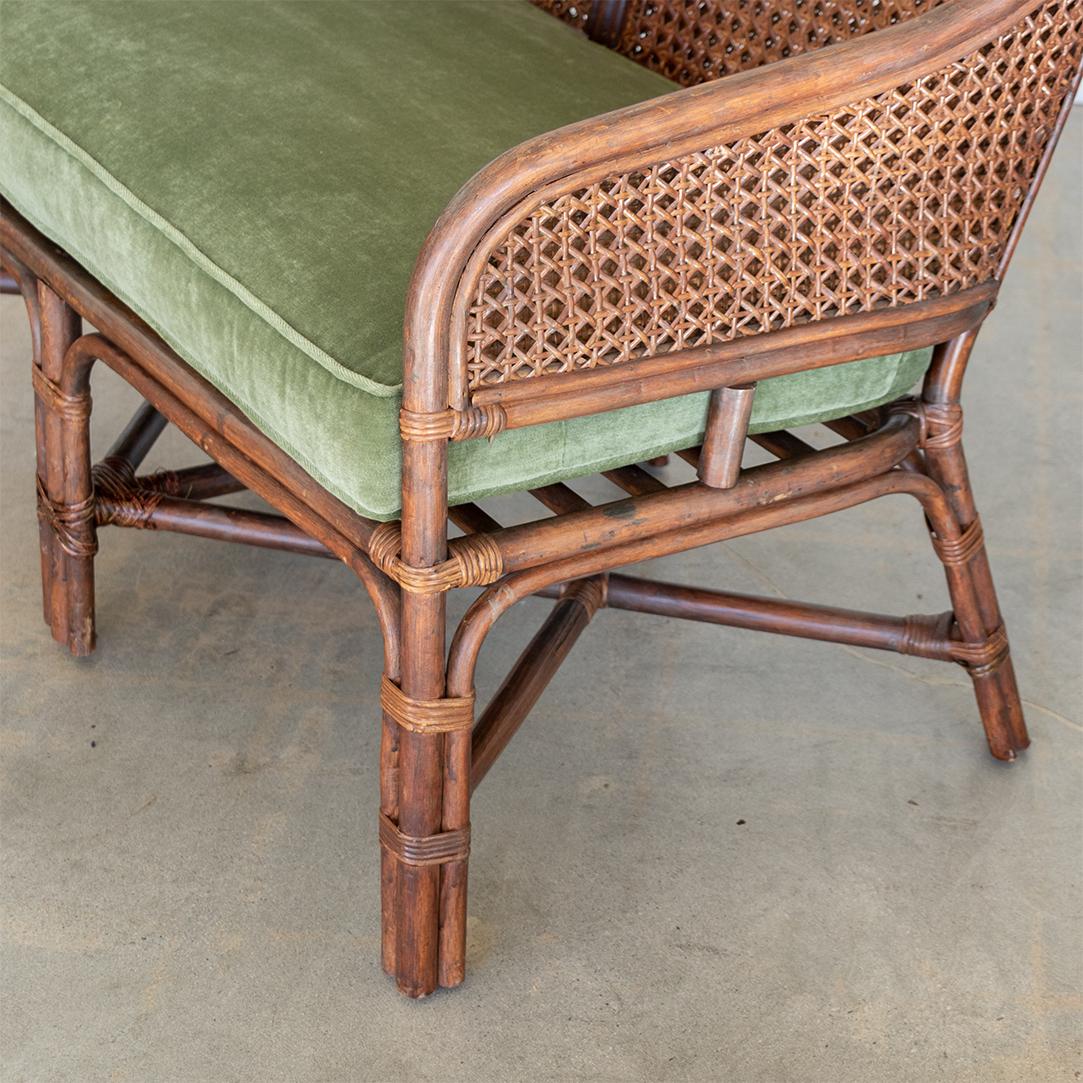 French Rattan and Cane Settee with Cushion 3