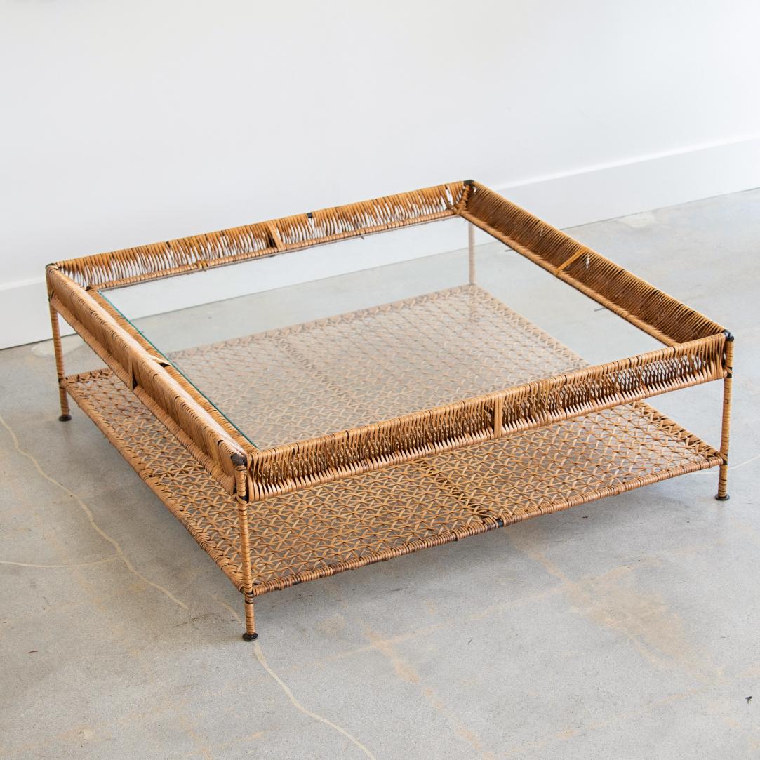 20th Century French Rattan and Glass Coffee Table