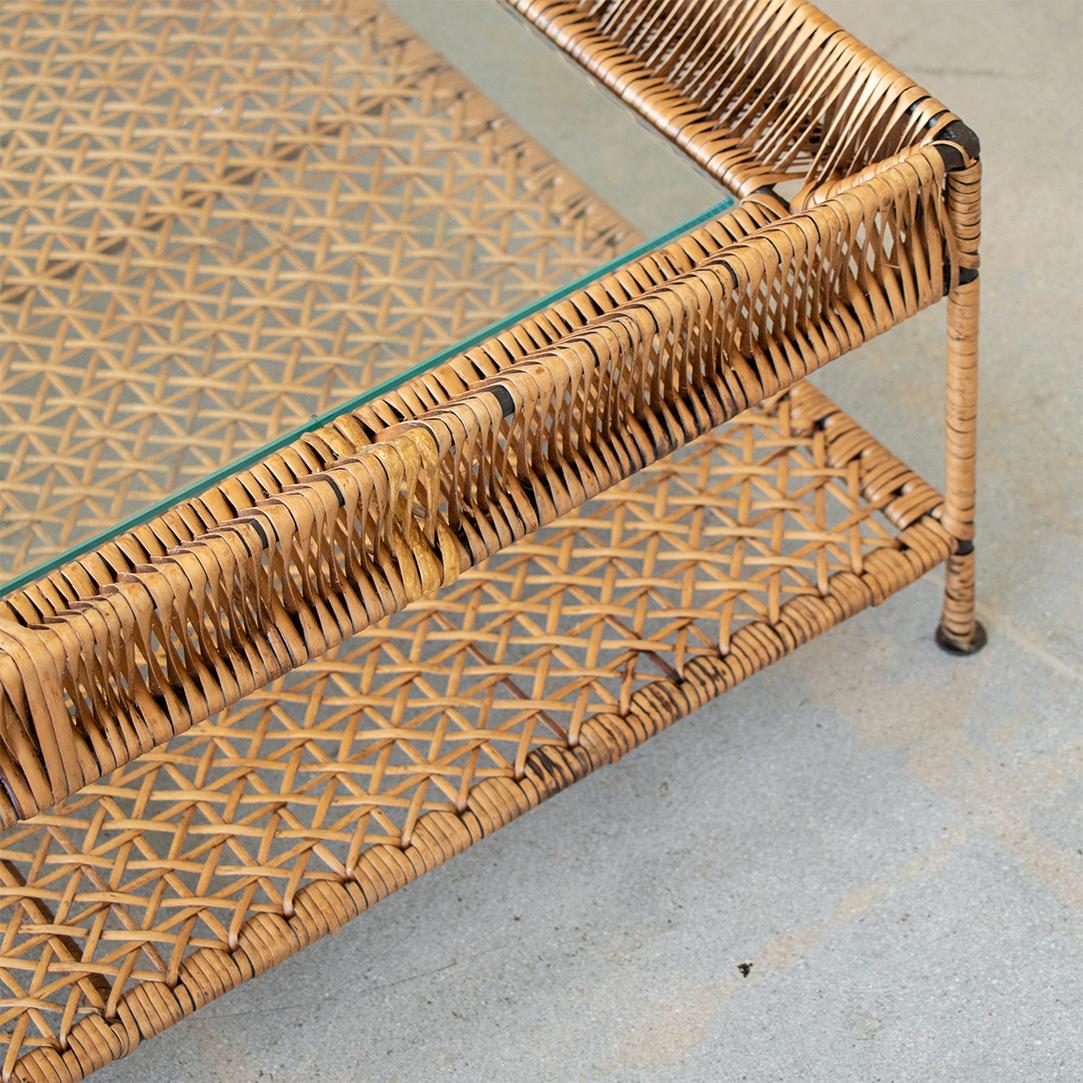 Metal French Rattan and Glass Coffee Table