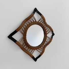 French Rattan and Iron Convex Mirror