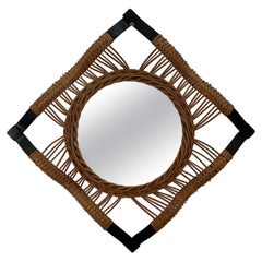 French Rattan and Iron Convex Mirror