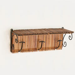 French Rattan and Iron Wall Hook with Shelf